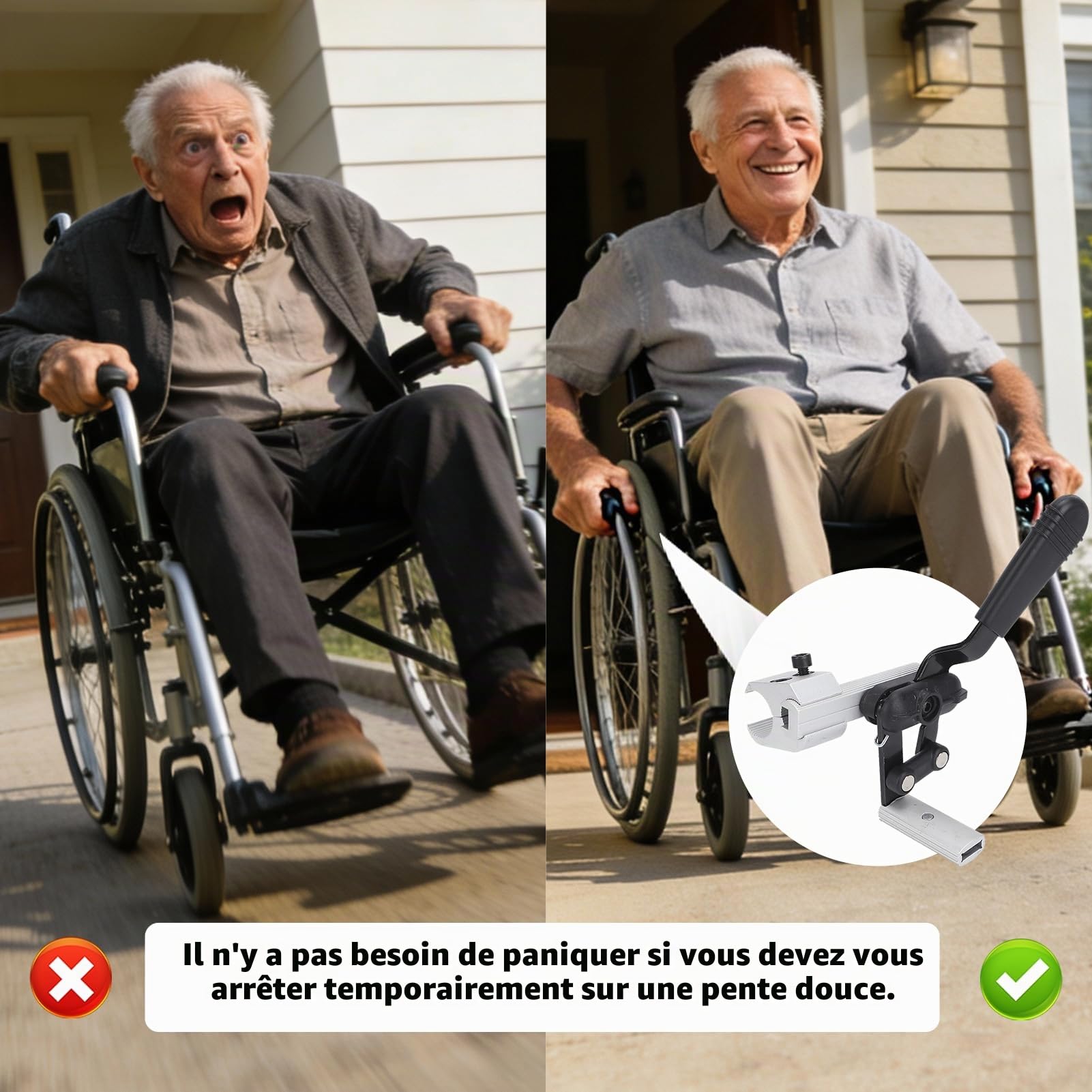 Frein de Stationnement pour Fauteuil Roulant - Pièce de Rechange - Frein à Main - Accessoire pour Fauteuil Roulant (Droite)