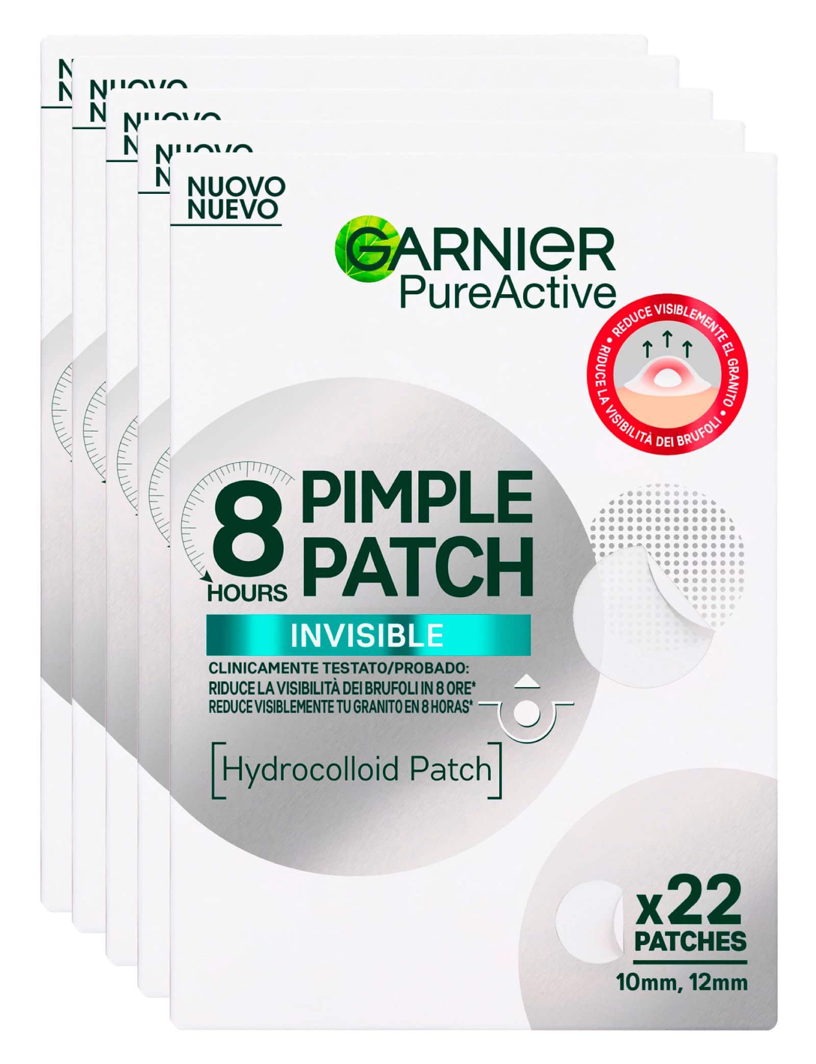 Garnier PureActive Pimple Patch Cerotti Idrocolloidali Invisibili Imperfezioni Ridotte Brufoli Meno Visibili in 8 Ore Assorbe il Sebo in Eccesso Ultra-Sottile in Due Misure - 110 Patch