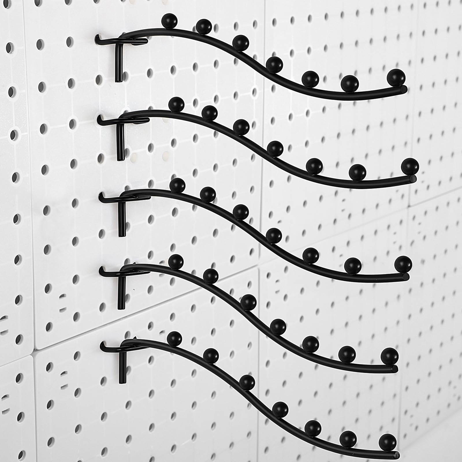 Photo 1 of Yaocom 20 Pcs Peg Board Waterfall Hook Shelving Hooks Metal 7 Station Pegboard Display Wall Hangers Face Out Fit 1/4" for Garage Kitchen Store(Black)