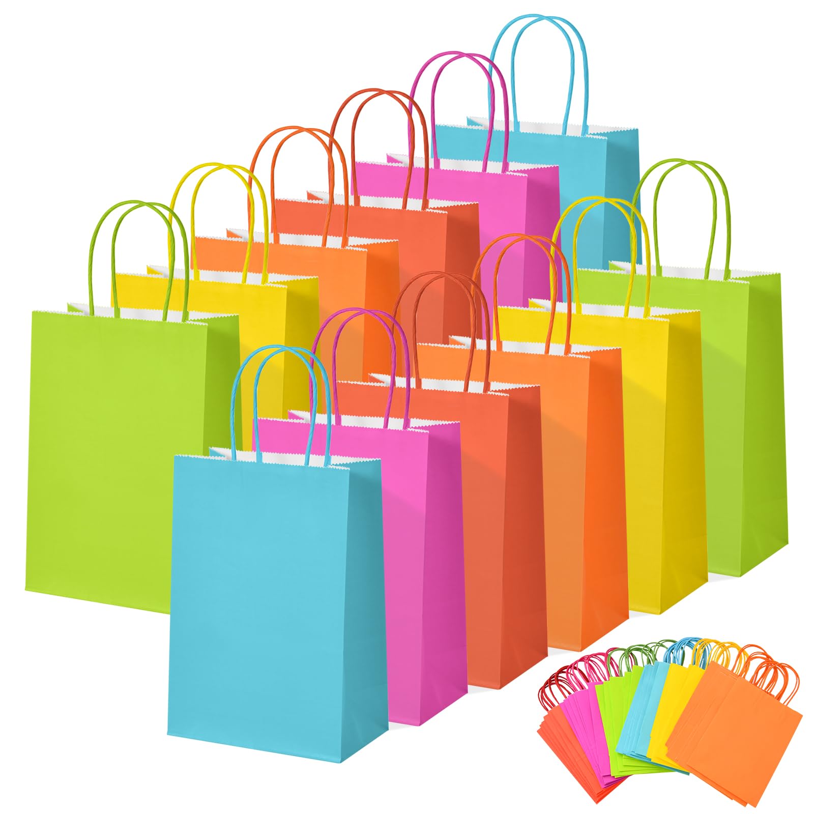 Sliva 50 Pcs Paper Party Bags, Paper Gift Bags With Handles Colourful Present Bags Thick Kraft Bags For Kids Party Celebrations Baby Shower B