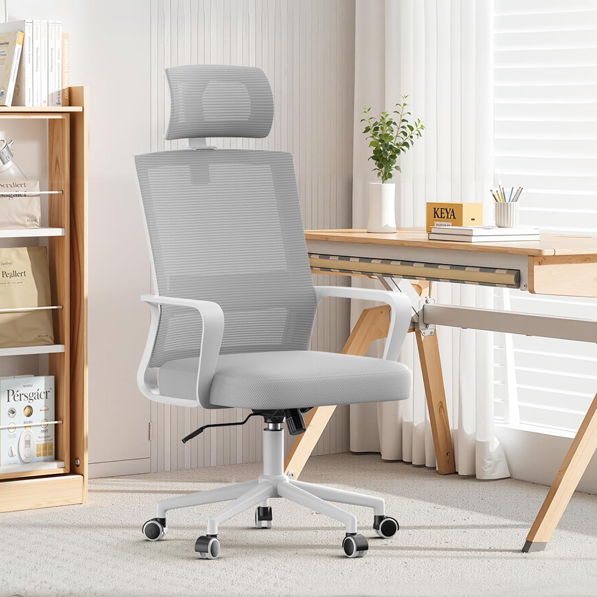 naspaluro Sedia da Ufficio Ergonomica con Supporto Lombare, Poltrona da Ufficio in Rete Traspirante, Regolabile in Altezza di 10 cm, Grigio