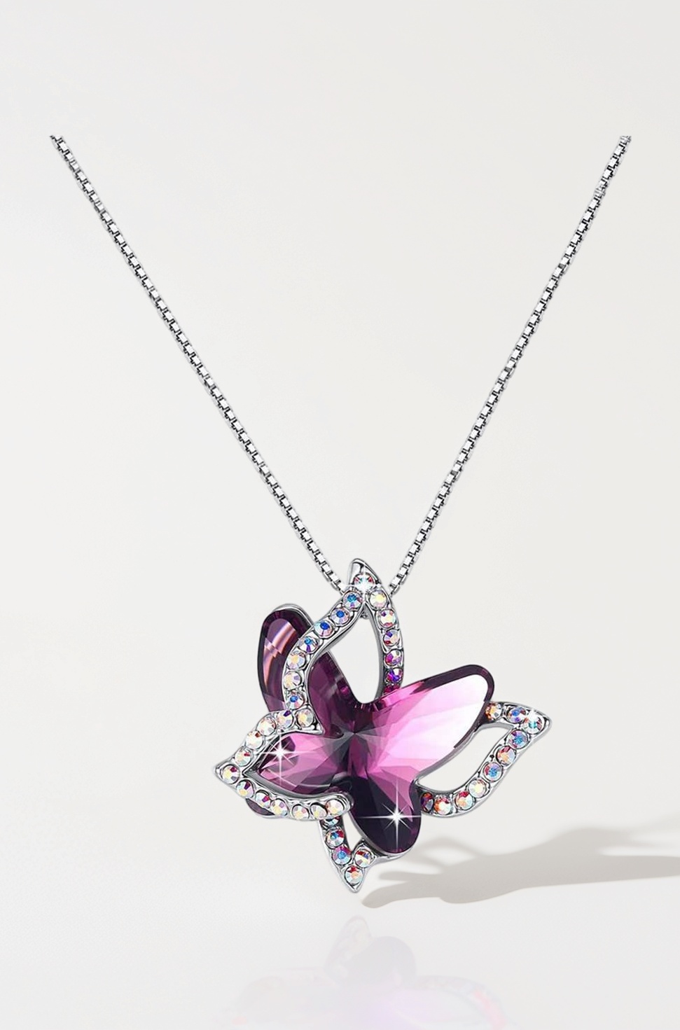 Pendant for Women and Girls | Silver-Toned Butterfly Pendant with Purple Crystal | Elegant Chain Jewelry | Perfect Birthday or Valentine’s Gift for Women and Girls