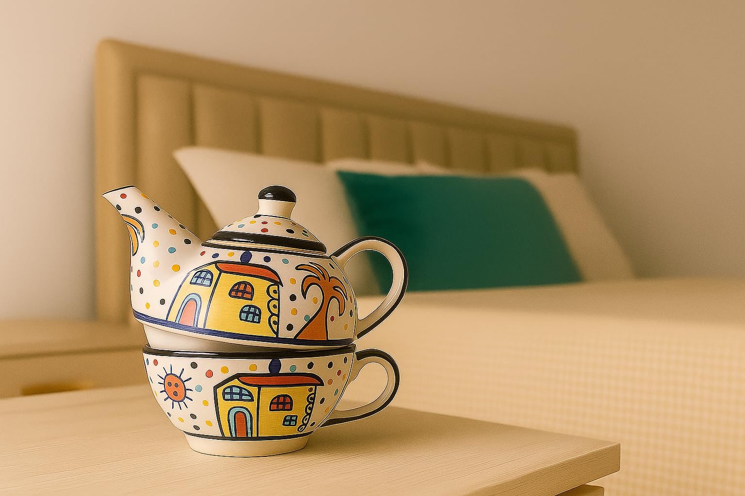 Sunspot Cottage Ceramic Tea Pot Kettle with Cup Milk hot Water Cup with Handle teapot Set of 1 Coffee chai Kettle 300ml Masala chai Green Tea Ideal serveware for Gifting.