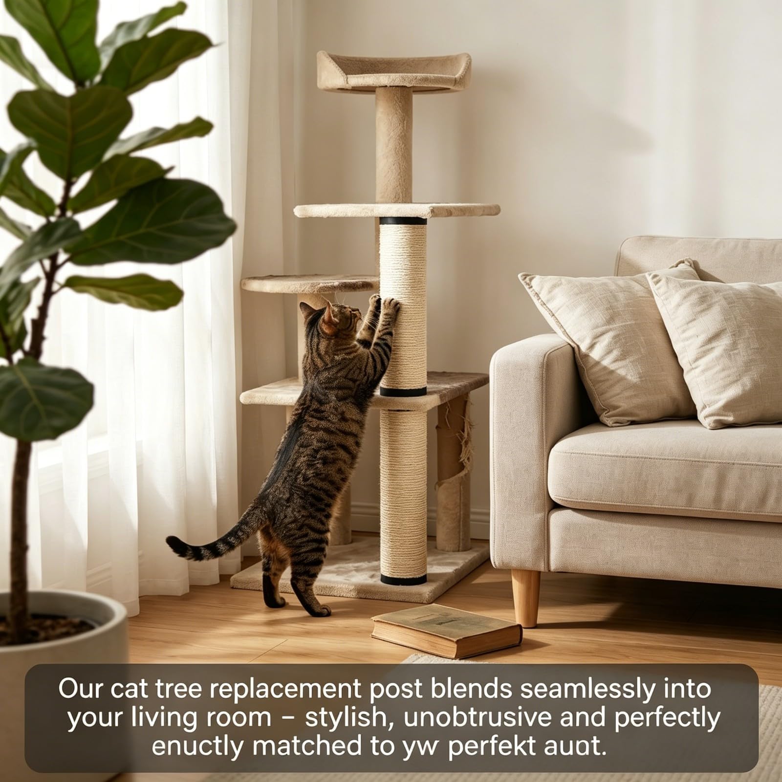 Poteau Griffoir Chat de Remplacement en Sisal Naturel - 34 cm, Compatible M8, Écologique - 2 Pièces avec Vis et Clé