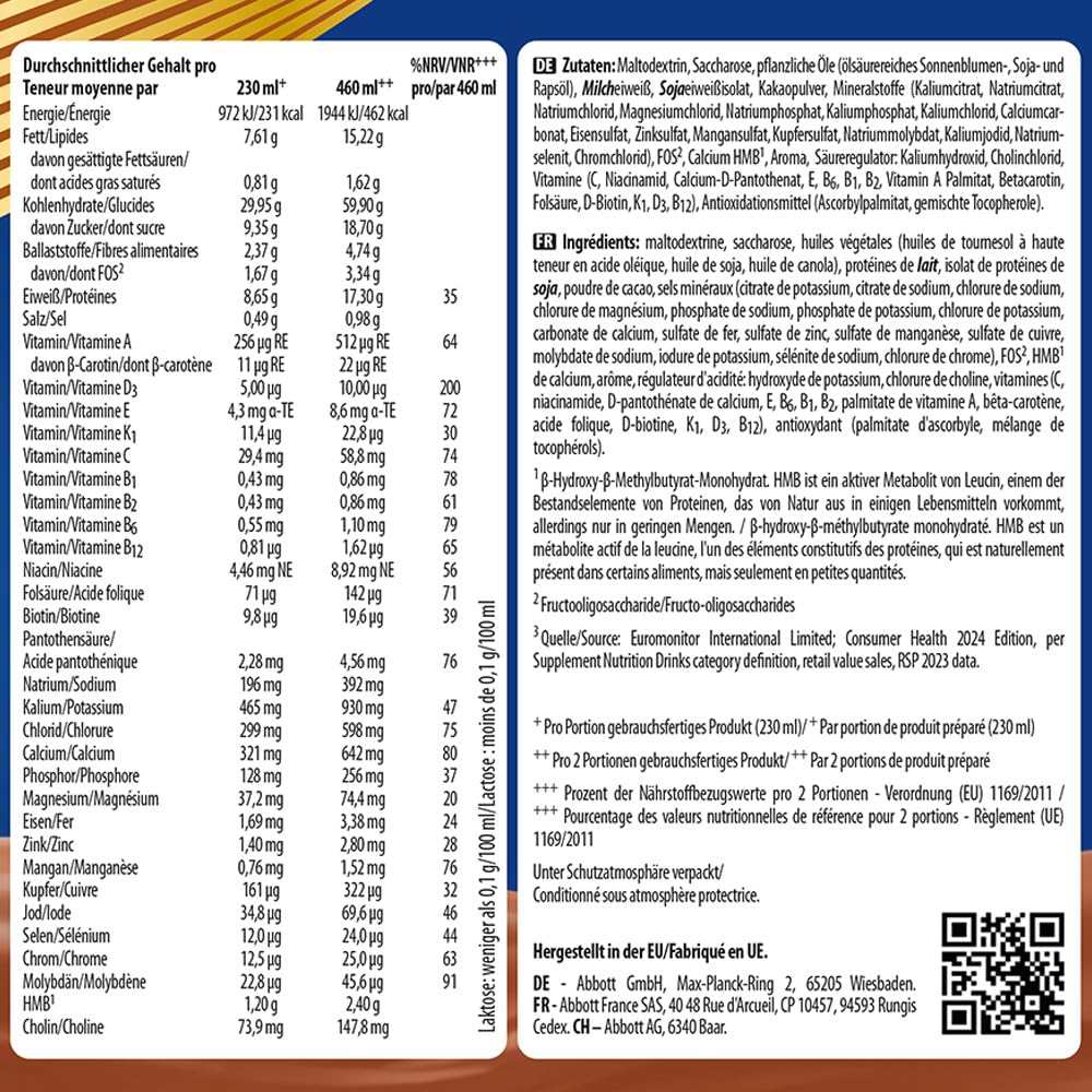 Ensure NutriVigor - Complément alimentaire avec protéines, 27 vitamines et minéraux et HMB - Pour une alimentation saine et équilibrée - Chocolat - 1 x 850 g