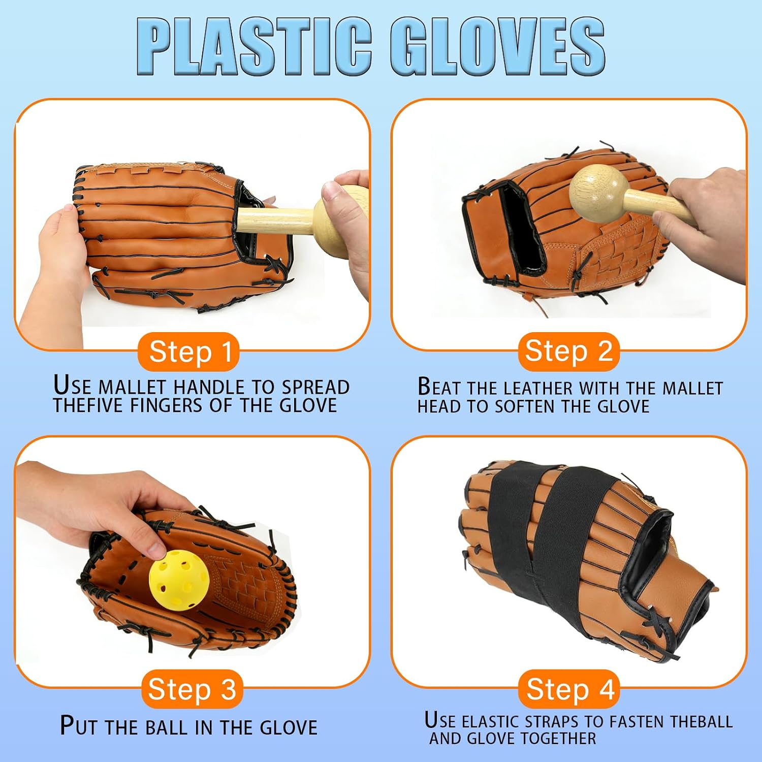 Baseball Glove Break-in kit, Softball Glove Mallet, Baseball Mitts Wooden Shaping Hammer, for Cleaning and Shaping of Baseball, Softball Gloves (12 Pcs)