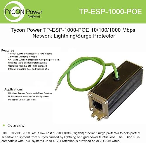 Tycon Systems, Inc Protector de sobretensión, 5ka Surge - TP-ESP-1000-POE
