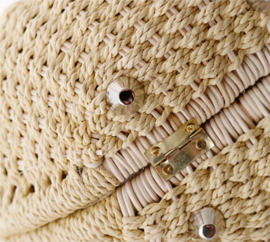 Sac de plage d'été Sacs De Paille D'été Sac À Main En Paille Tissé Femmes Rotin Tissé À La Main Rond La Date et Les Vacances(Color:A)