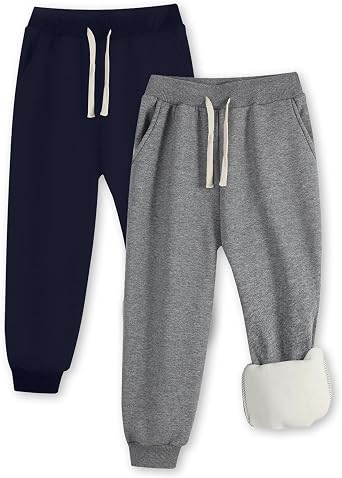 2 Pack Boys Girls Sweatpants Fleece Warm Elastic Waistband Kids Sweatpants | Unisex Warm Toddler Sweatpants,Athletic Performance Drawstring Girls Boys Joggers,Soft Fleece Girls Boys Pants with Pockets