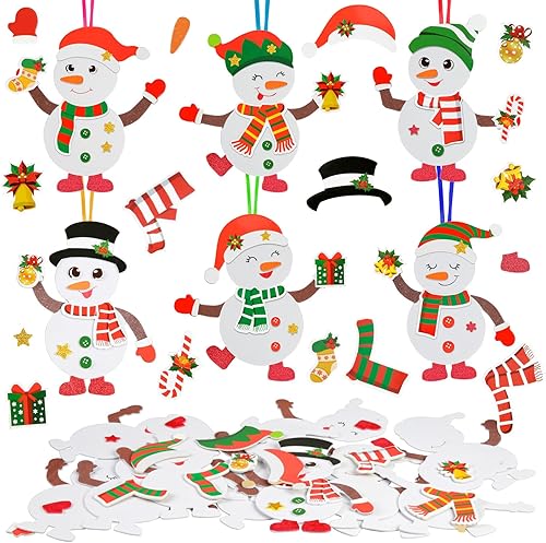 Fennoral Paquete de 12 kits de manualidades de muñeco de nieve para niños, calcomanías de espuma de muñeco de nieve, adornos de manualidades de