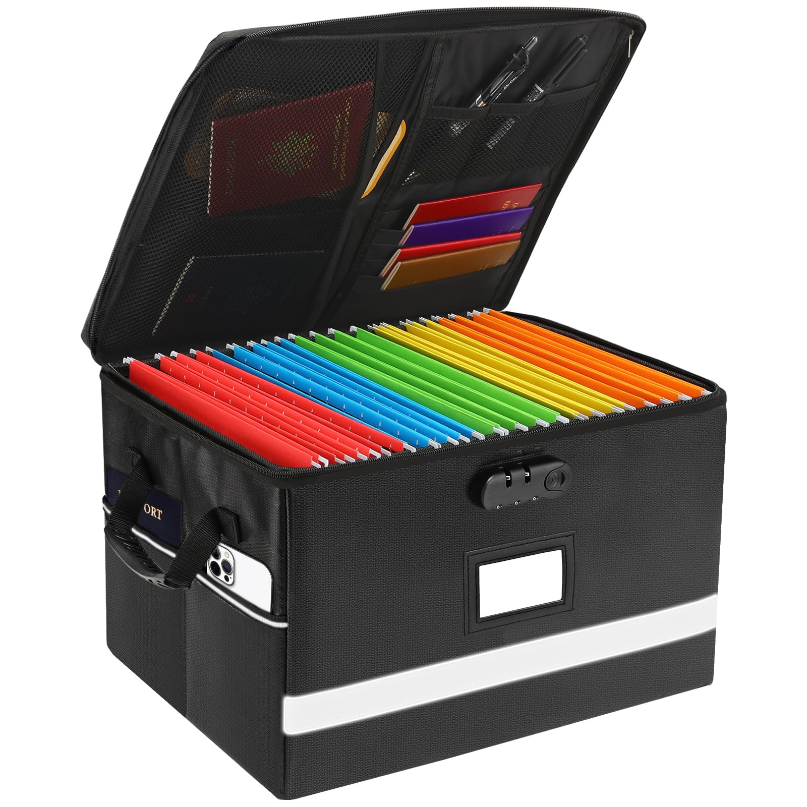 Maiche File Organizer with Lock, Portable File Box with Handle, File Boxes with Lids, Fireproof Document Box