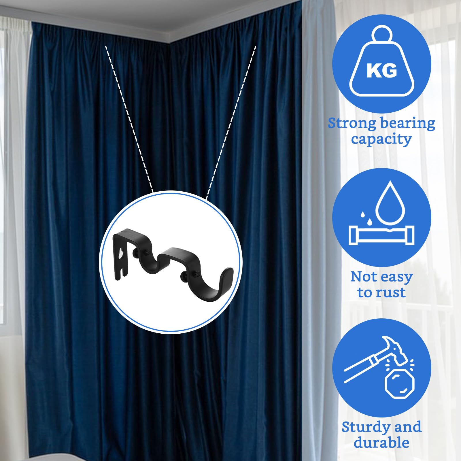 Double Curtain Rod Brackets - 12 Pack, Adjustable Wall Mount -3 Double Curtain Rod Brackets - 12 Pack, Adjustable Wall Mount -3