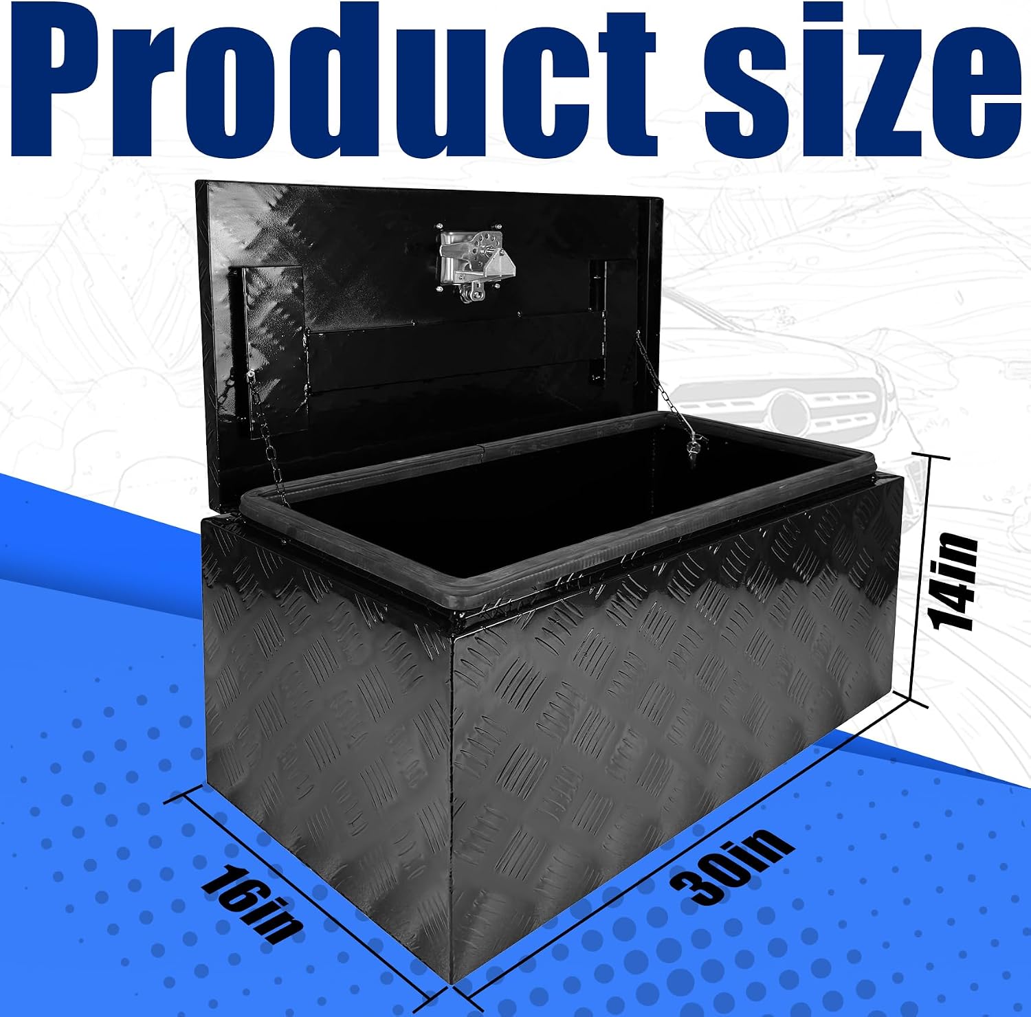 Aluminum Underbody Truck Box 30"×14"×16" Pickup Storage Box Heavy Duty Diamond Plate Tool Boxes Truck Bed Boxes Suitable for Pick Up Truck Trailer ATV with T-Handle Latch and Keys Black