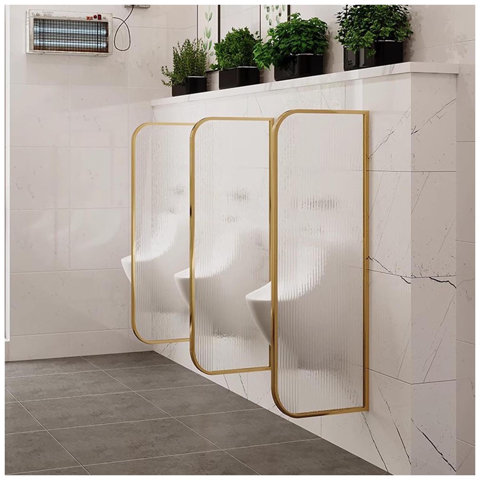GTHTUHFD Tempered Glass Urinal Partition Divider - 3 Pcs Men‘S Urinal Privacy Screen With Stainless Steel Frame, Wall Mounted Toilet Partition For Schools, Bars, Hotels - Gol,Gold-120cm