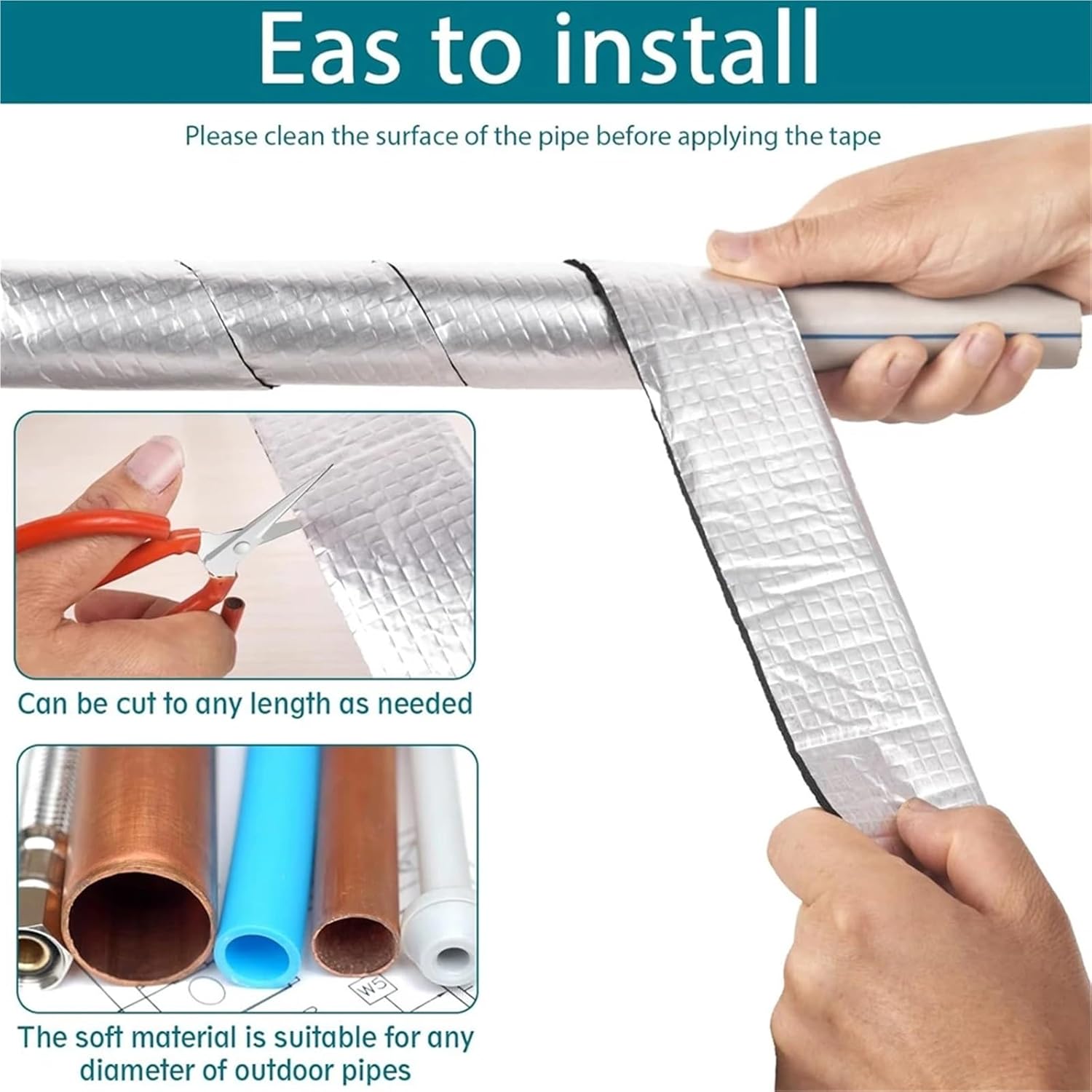 Pipe Insulation Wrap 2 Rolls Pipe Insulation Tape, Aluminum Foil Thermal for Outdoor(Only Wrap 1 Roll)