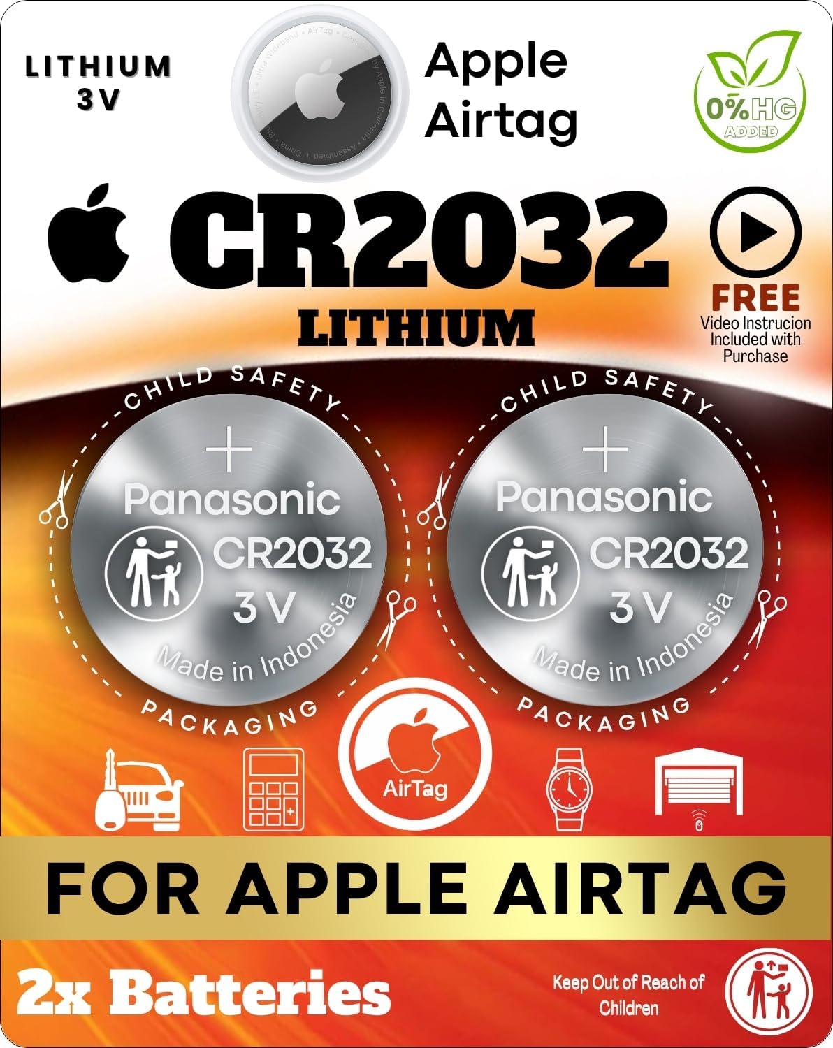 Amazon.com: Apple AirTag Battery - 2-Pack CR2032 Button Lithium 3V ...
