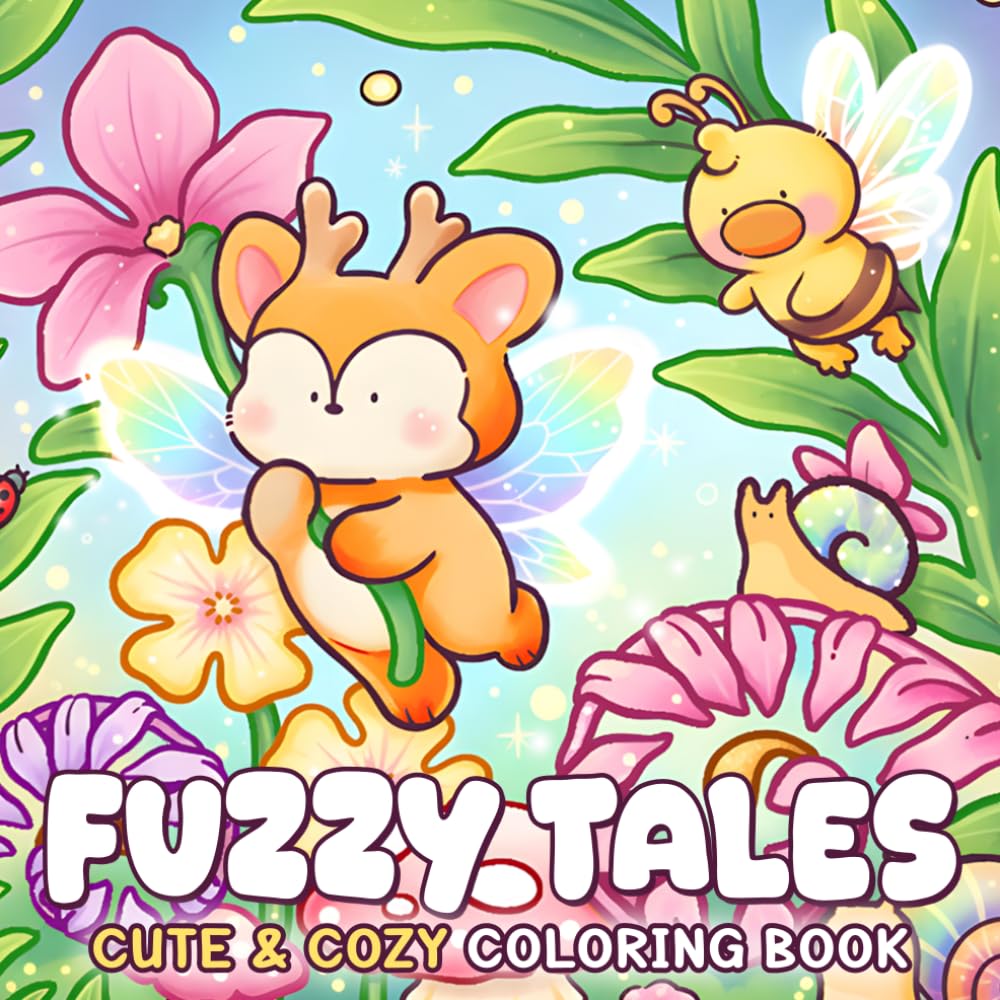 Fuzzy Tales Coloring Book: Enchanted Woodland Companions Coloring Book featuring Adorable Fantasy Animals and Simple Cozy Fairy Tale Scenes for All Fans