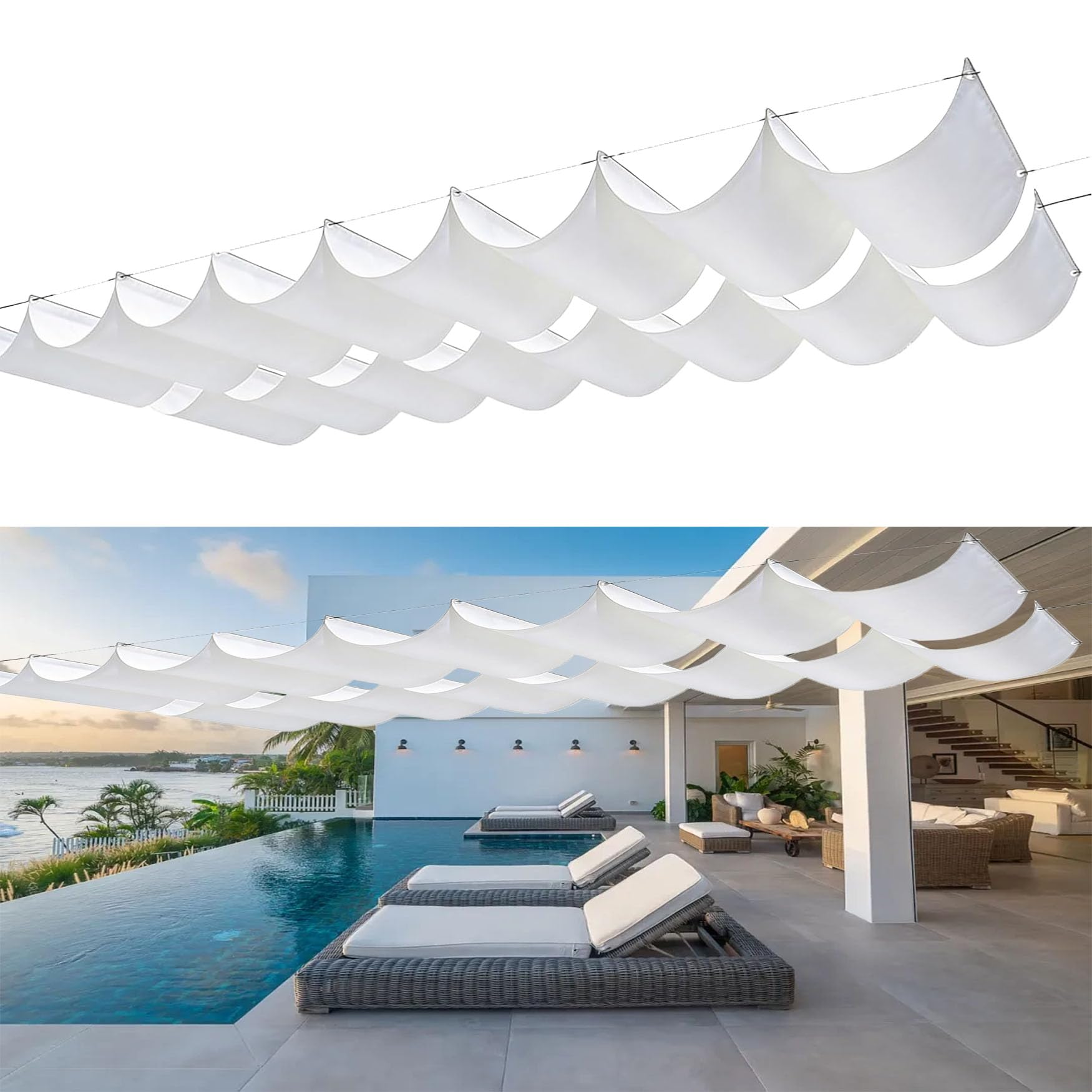 Voile d'ombrage rétractable imperméable et résistant aux UV avec œillets