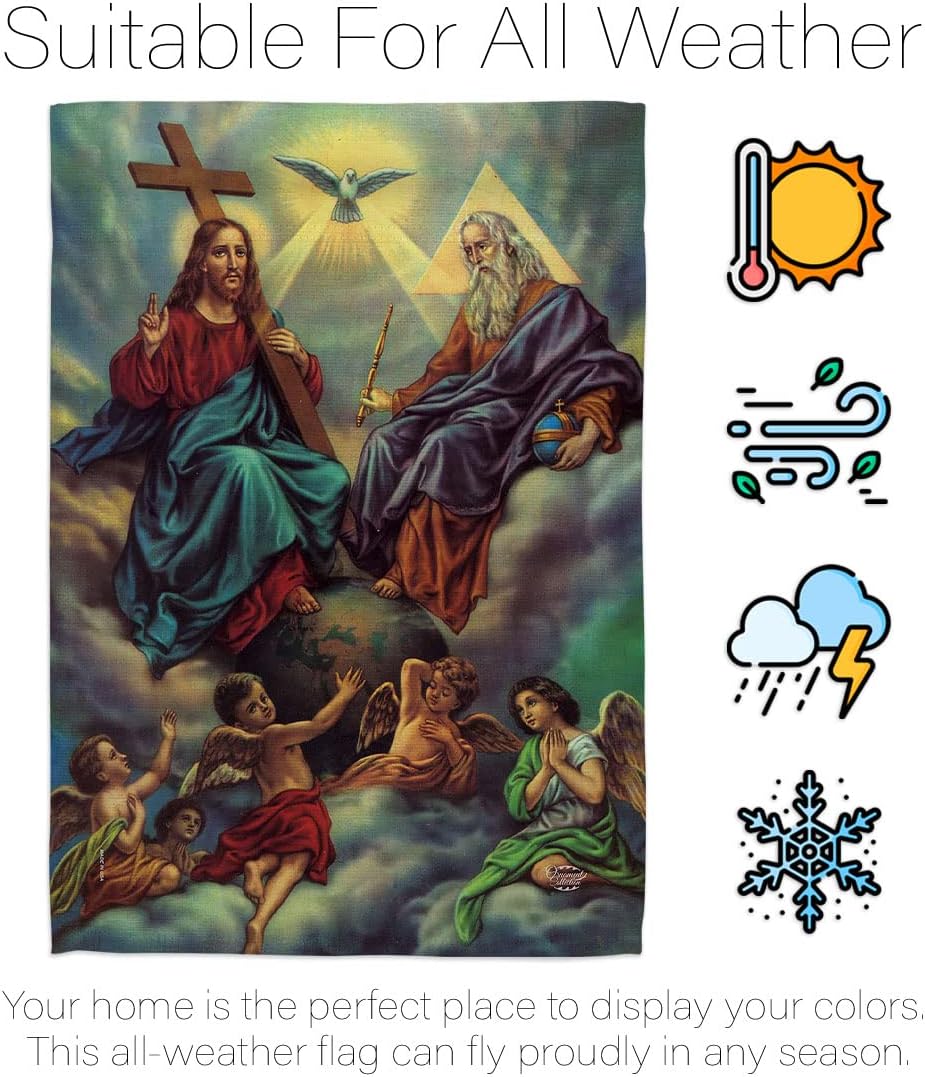The Holy Trinity House Flag 2 pcs Pack Catholic Gift Home Decor Religious Banner Faith Hope Grace Peace Dove Religion Easter Lawn Porch Outdoor Wall Tapestry Indoor House Banner Small Christian Decoration Made In USA
