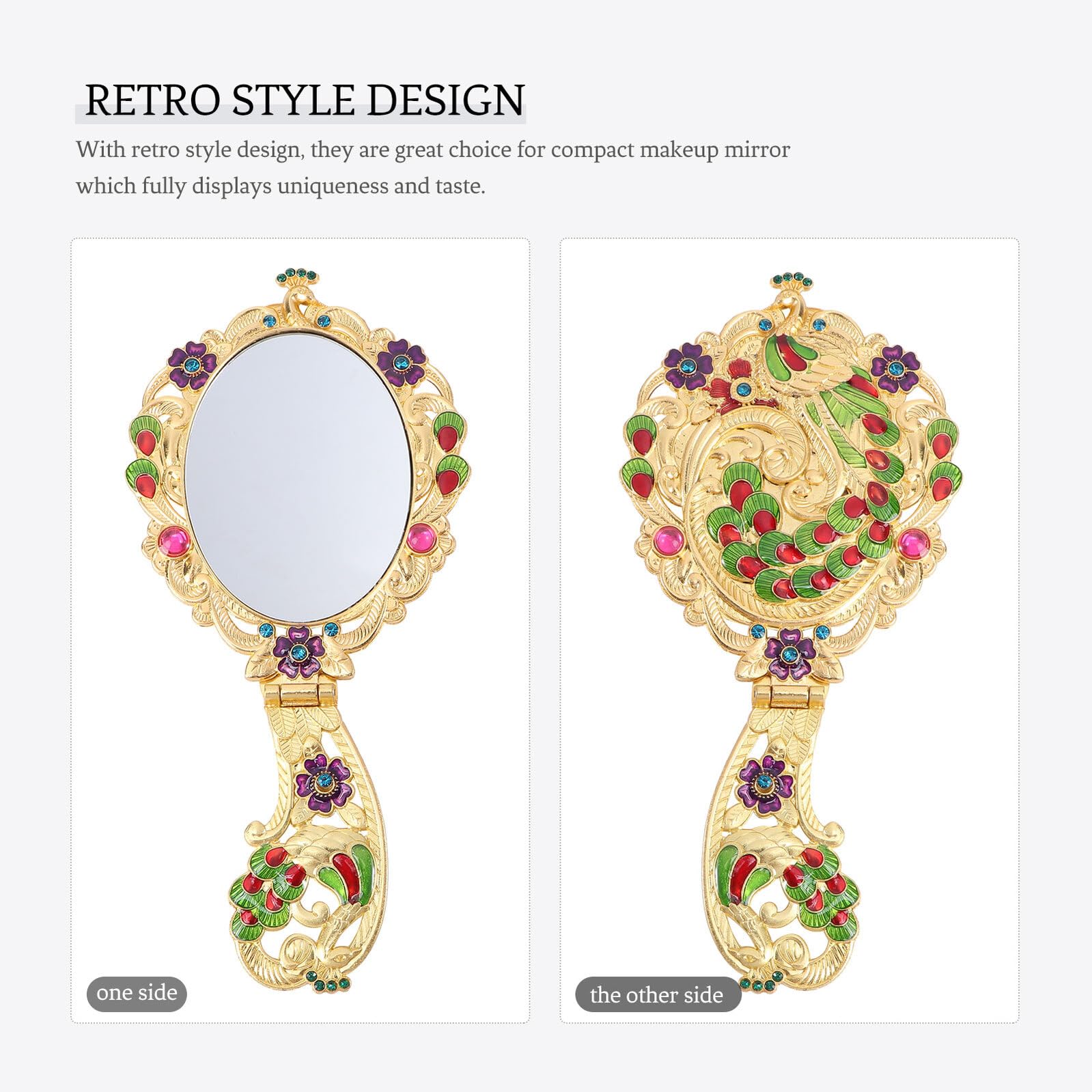 TEHAUX Specchio Portatile da Trucco Retrò con Pettine, Superficie in Vetro Chiaro, Lega Resistente, Design Pieghevole per Casa e Viaggio