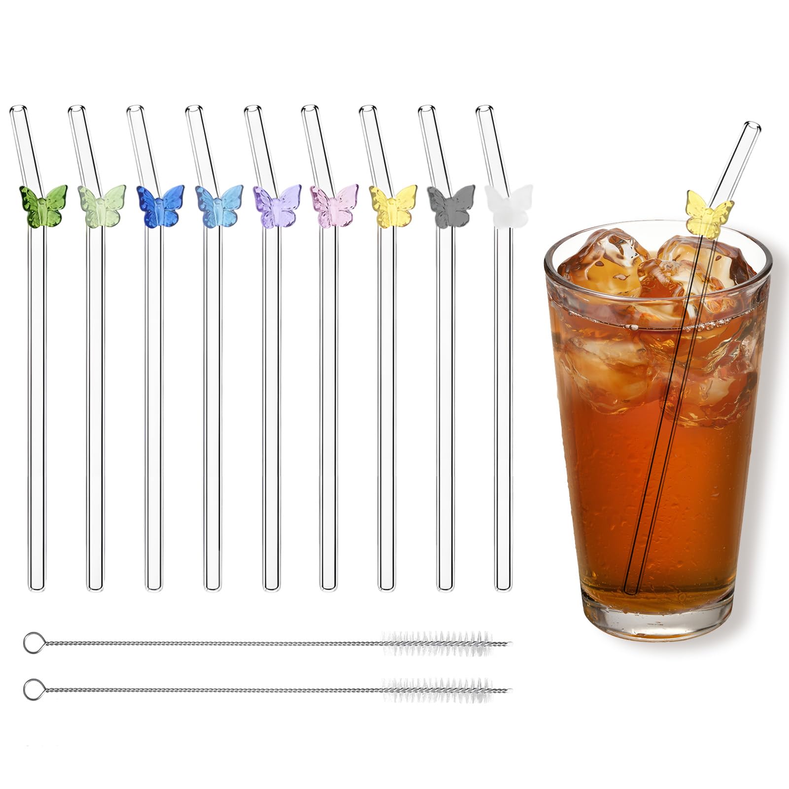 Lot De 10 Pailles En Verre Réutilisables, 2 Longues Pailles