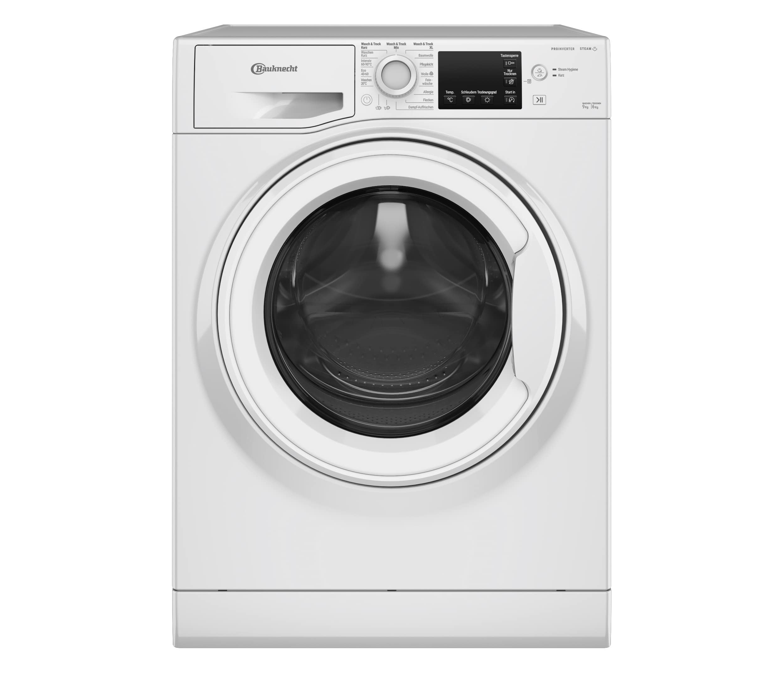 Bauknecht WATK Pure 96 43 N Waschtrockner/ Active Care Wash & Dry Technologie /Flecken 20° / Dampf-Programm / Wolle-Programm / Nachlegefunktion / PRO-Inverter Motor 9kg