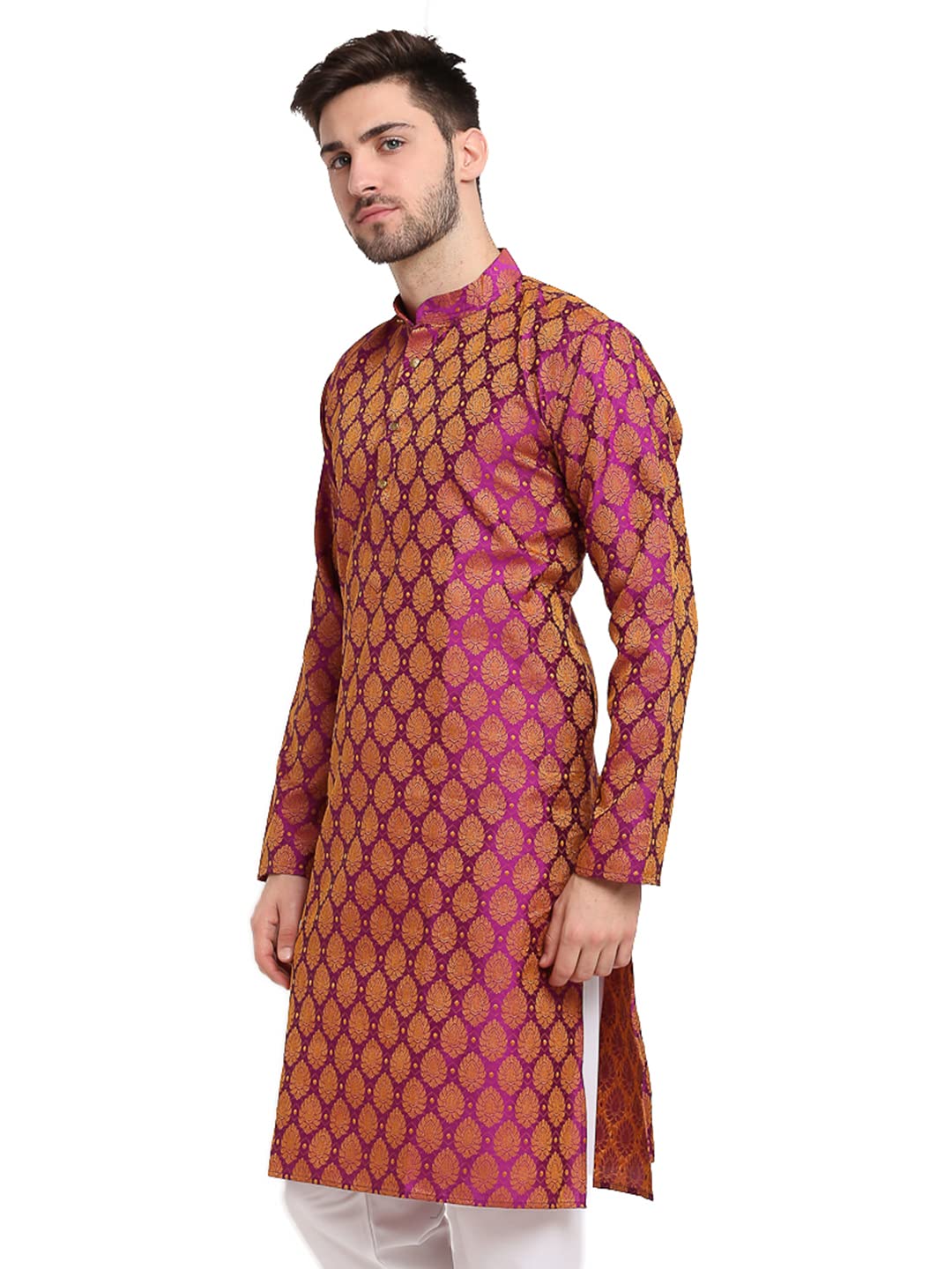 Jompers Men Green Jacquard Woven Design Kurtas. (Pink, M)