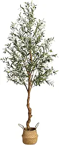 GAOMON Artificial Olive Tree 6FT(72in) Tall Faux Olive Trees with Basket Silk Leaves for Home Office Living Room Decor Indoor Fake Olive Tree with Handmade Seagrass Basket and Lifelike Fruits 1 Pack