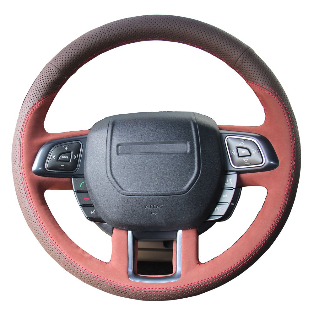 Eiseng DIY Steering Wheel Cover for Land Rover Range Rover Evoque SUV 2012-2019 Interior Accessories Artificial Leather Sew(Red Thread)