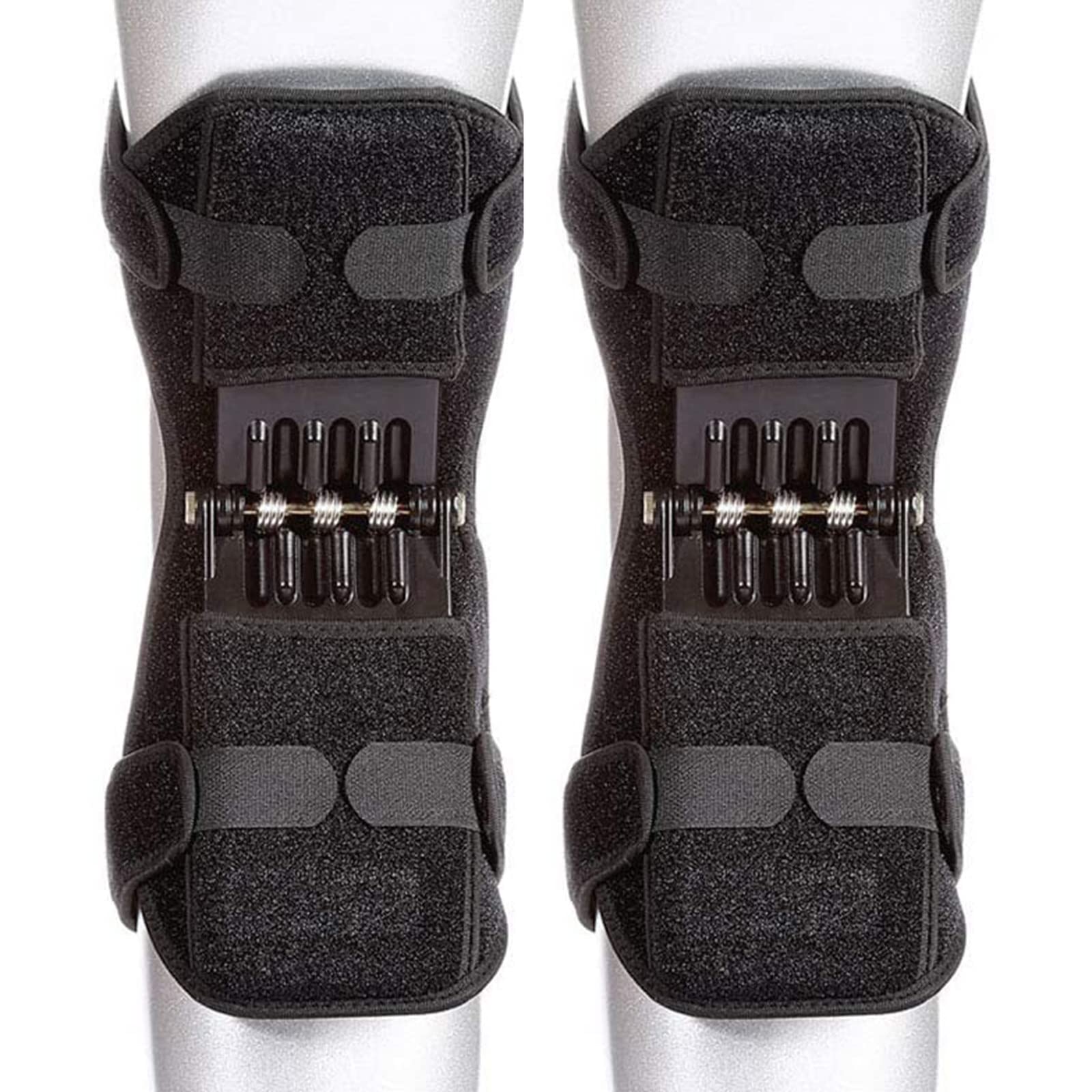 Rodilleras para hombres/mujeres, 2 unidades de potentes almohadillas de apoyo para las articulaciones con fuerza de resorte de rebote para senderismo, subir escaleras, montañismo, deportes,Black
