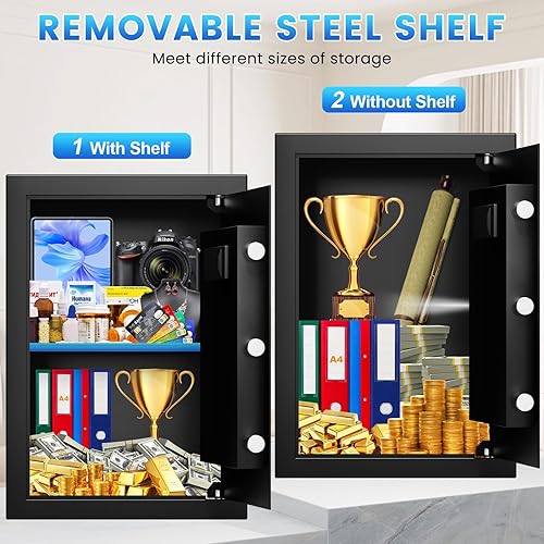 Miniatura 7 de Caja de seguridad biométrica grande de 3.0 pies cúbicos, cajas fuertes personales para uso doméstico a prueba de fuego y agua con bloqueo de huellas