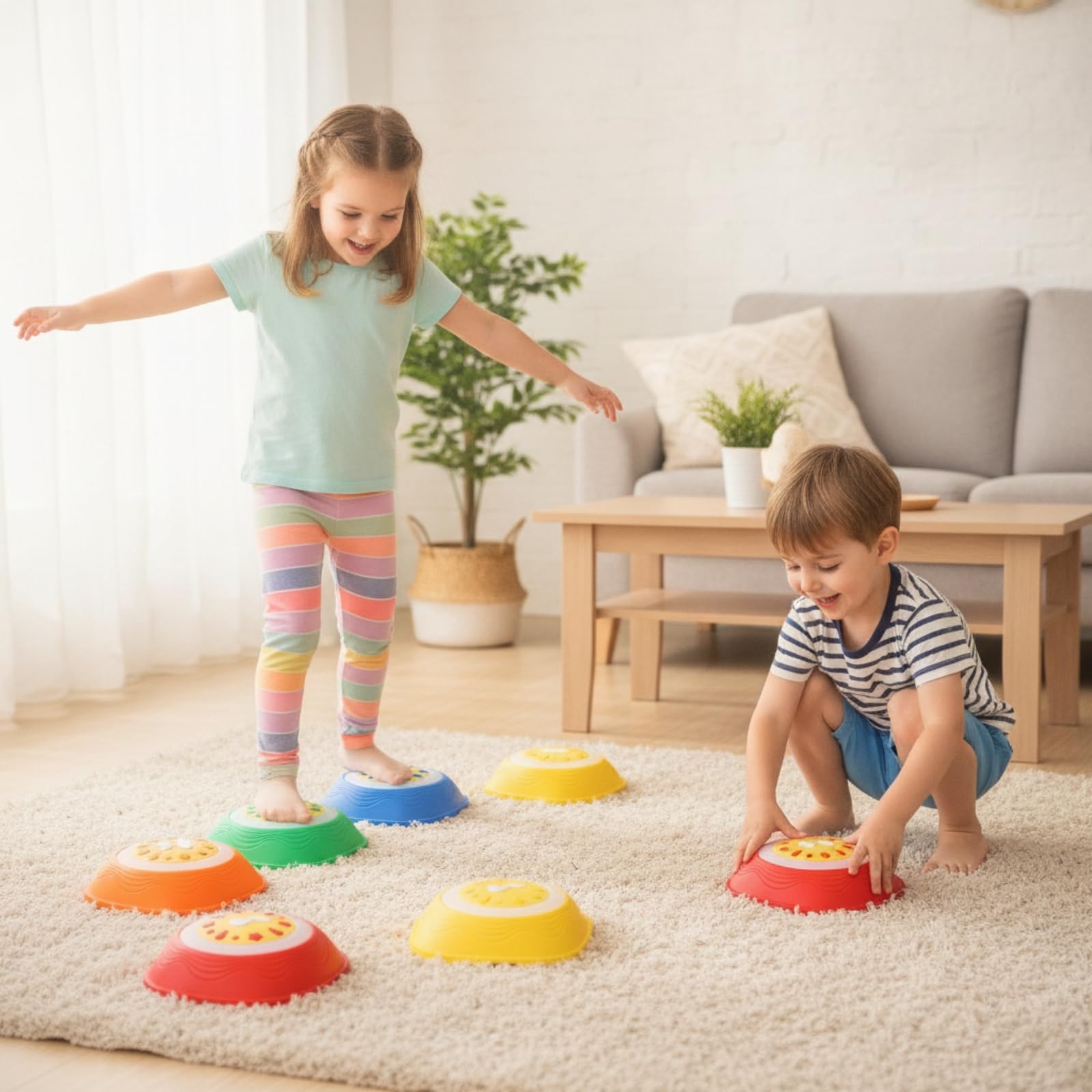 Gralara 5 Piezas Piedra Paso Infantil Antislizante Bloque Paso con Bor TPE Psicomotriz Juego Piedras Equilibrio con Bolsa Almacenamiento