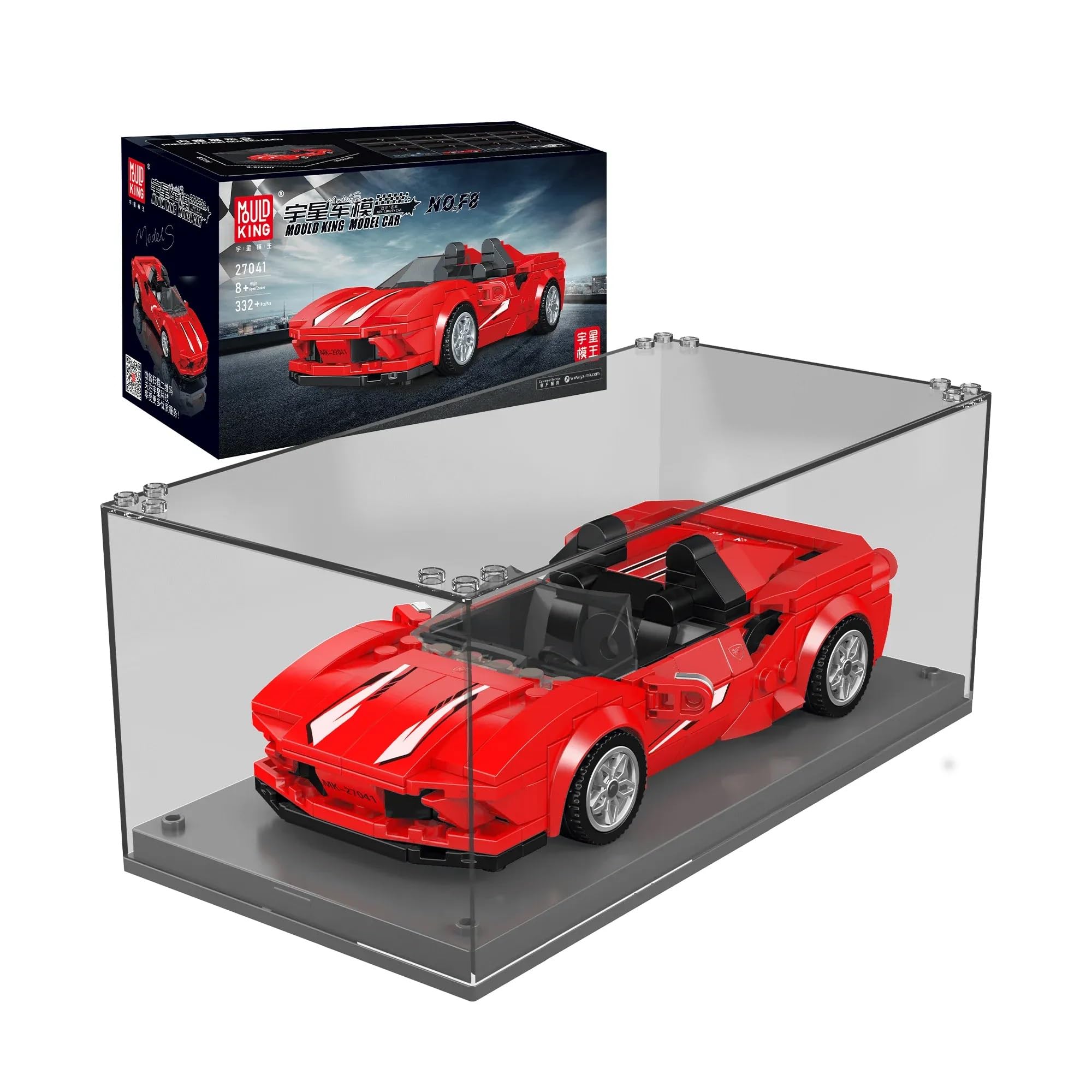Mould King Speed Champions Ferrari F8 Model Car Building Kit with Display Case, 27041 Super Car Building Blocks, Race Car Toy for Adults and Kids 8+, 332 PCS