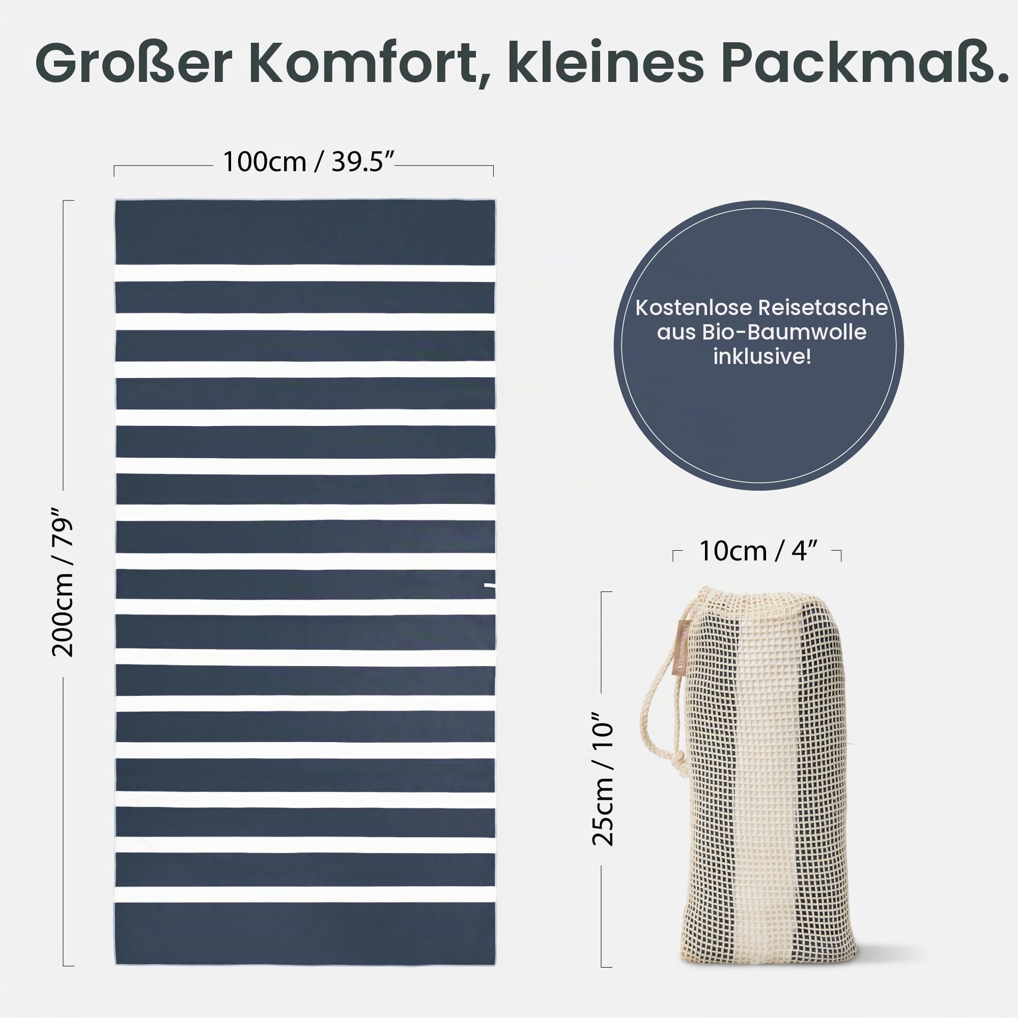 SummerSand Mikrofaser Strandtuch XL 200x100 cm - Sandfrei, Kompakt und Schnelltrocknend - Ideal als Strandhandtuch, Badehandtuch, Reisehandtuch und Saunatuch - Microfaser Badetuch Groß – Deep Blue
