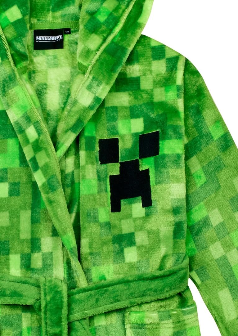 Minecraft Bademantel Kinder Jungen Fleece Morgenmantel mit Kapuze Creeper Design