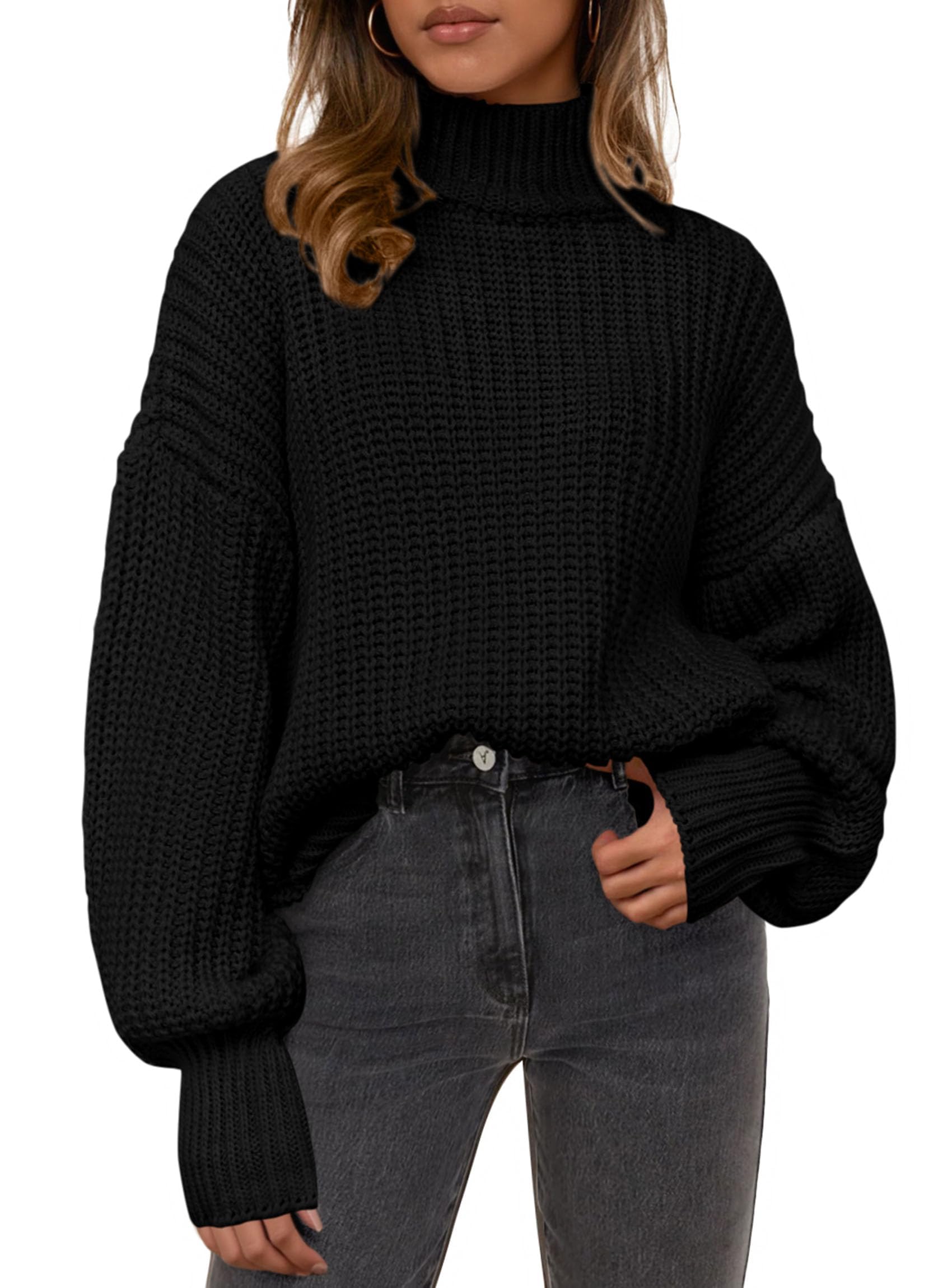 PRETTYGARDEN Fall Oversized Sweaters for Women Chunky Knit Long Sleeve Turtle Neck Pullover Jumper Tops Cozy Winter Clothing