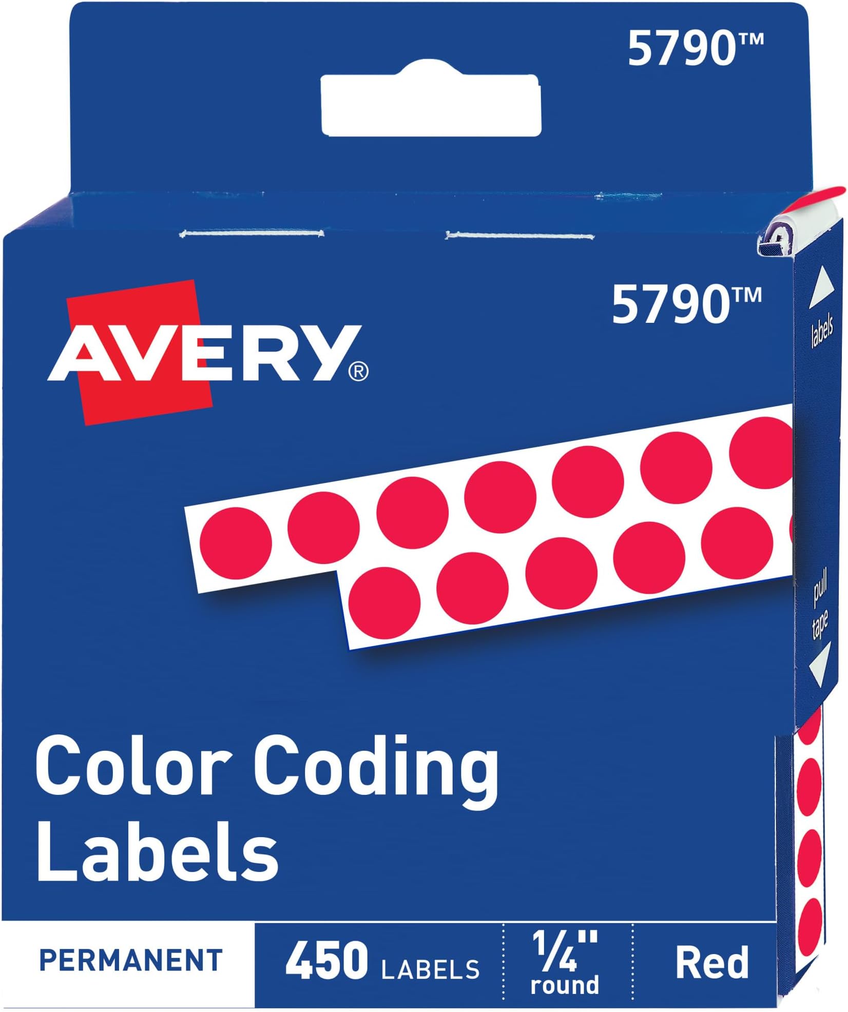 Avery Color-Coding Permanent Labels, 1/4 Inch Round Stickers, Red, Non-Printable, 450 Dot Stickers Total (5790)