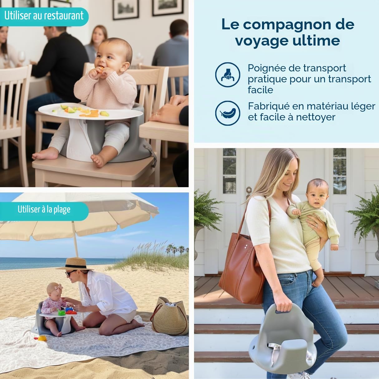 Upseat Siège rehausseur de chaise bébé avec plateau développé avec des kinésithérapeutes (gris)