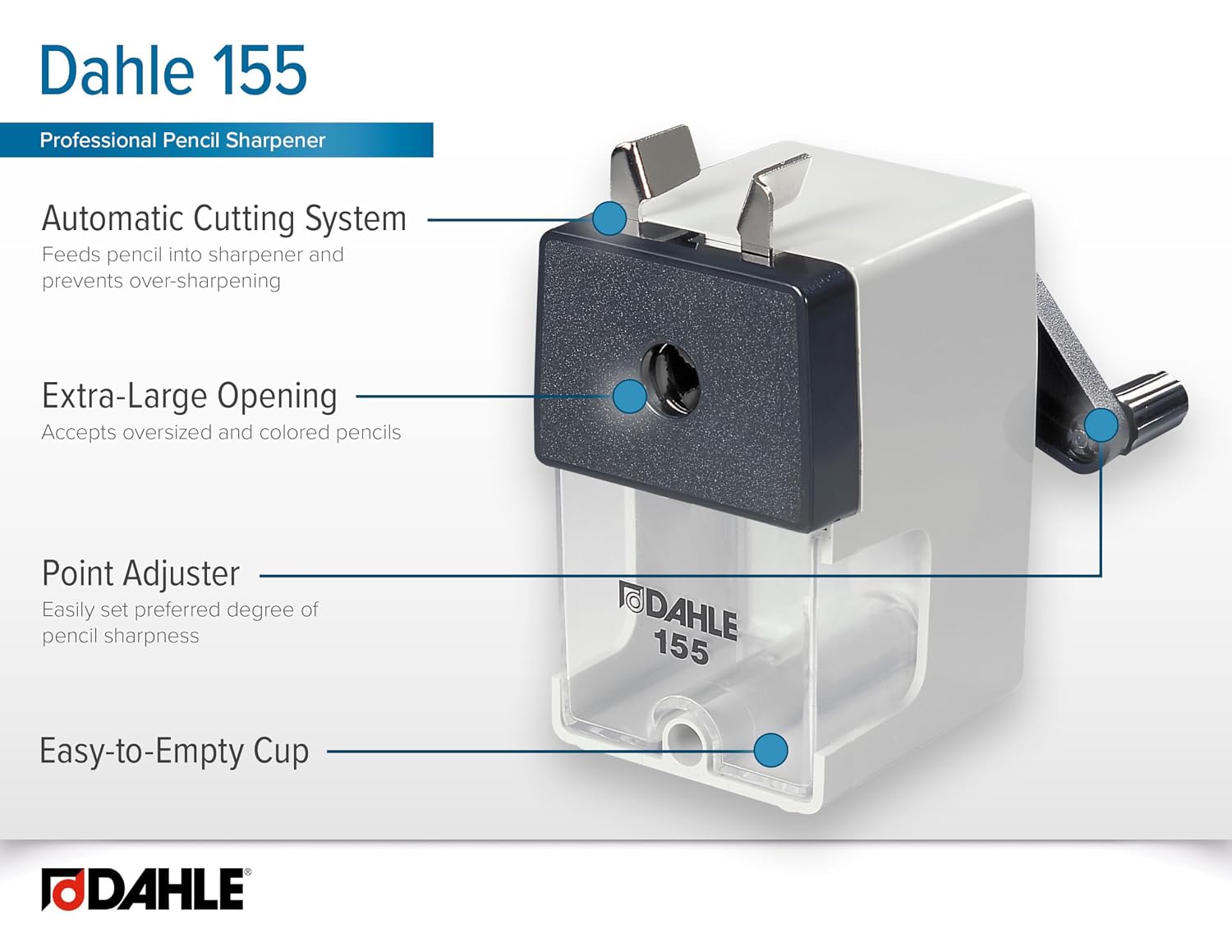 Dahle 155 Professional Pencil Sharpener w/Point Adjuster & Automatic Cutting System, Accepts Graphite & Oversized Artist Pencils image 4