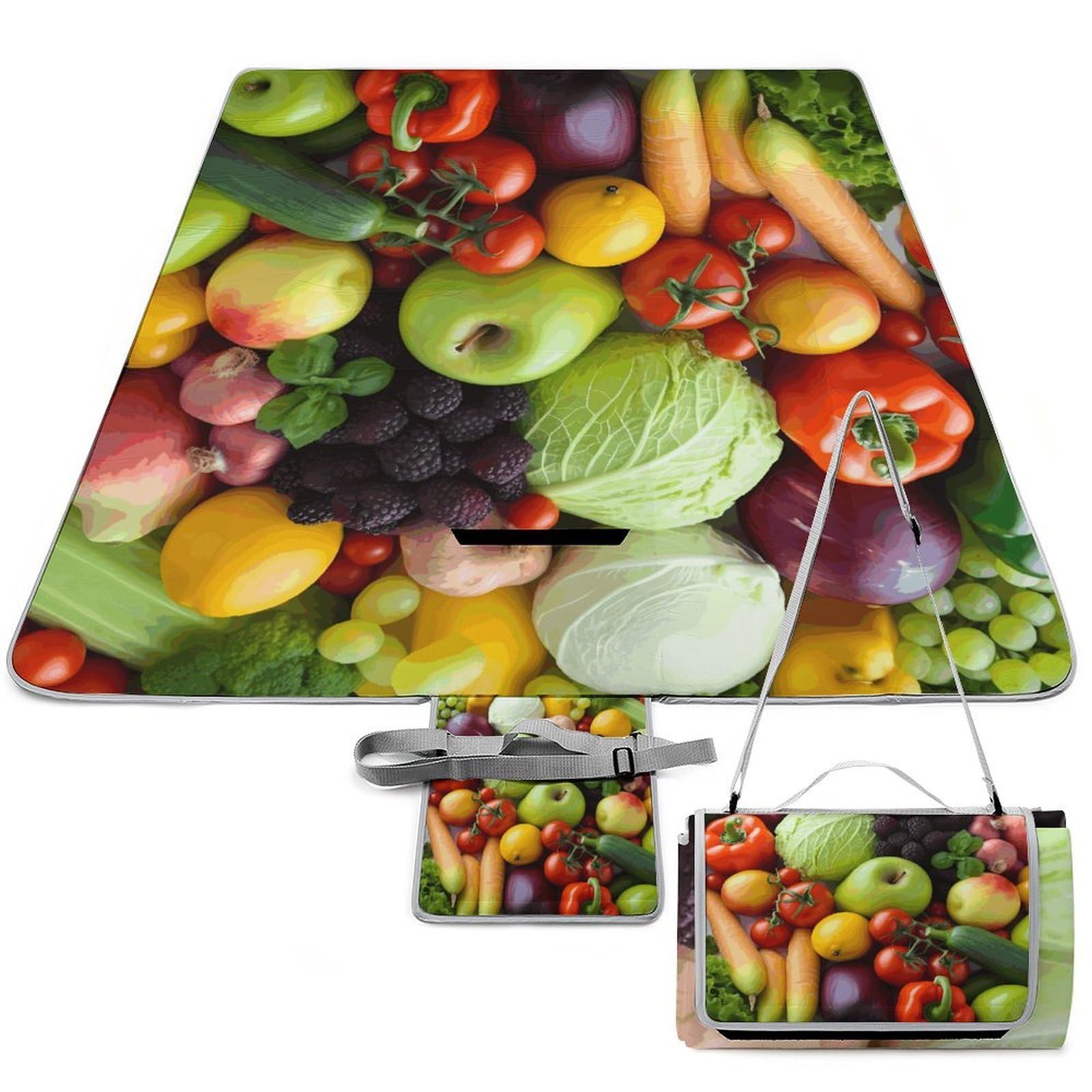 Couverture de pique-nique aux fruits et légumes frais 148x148 cm imperméable et pliable