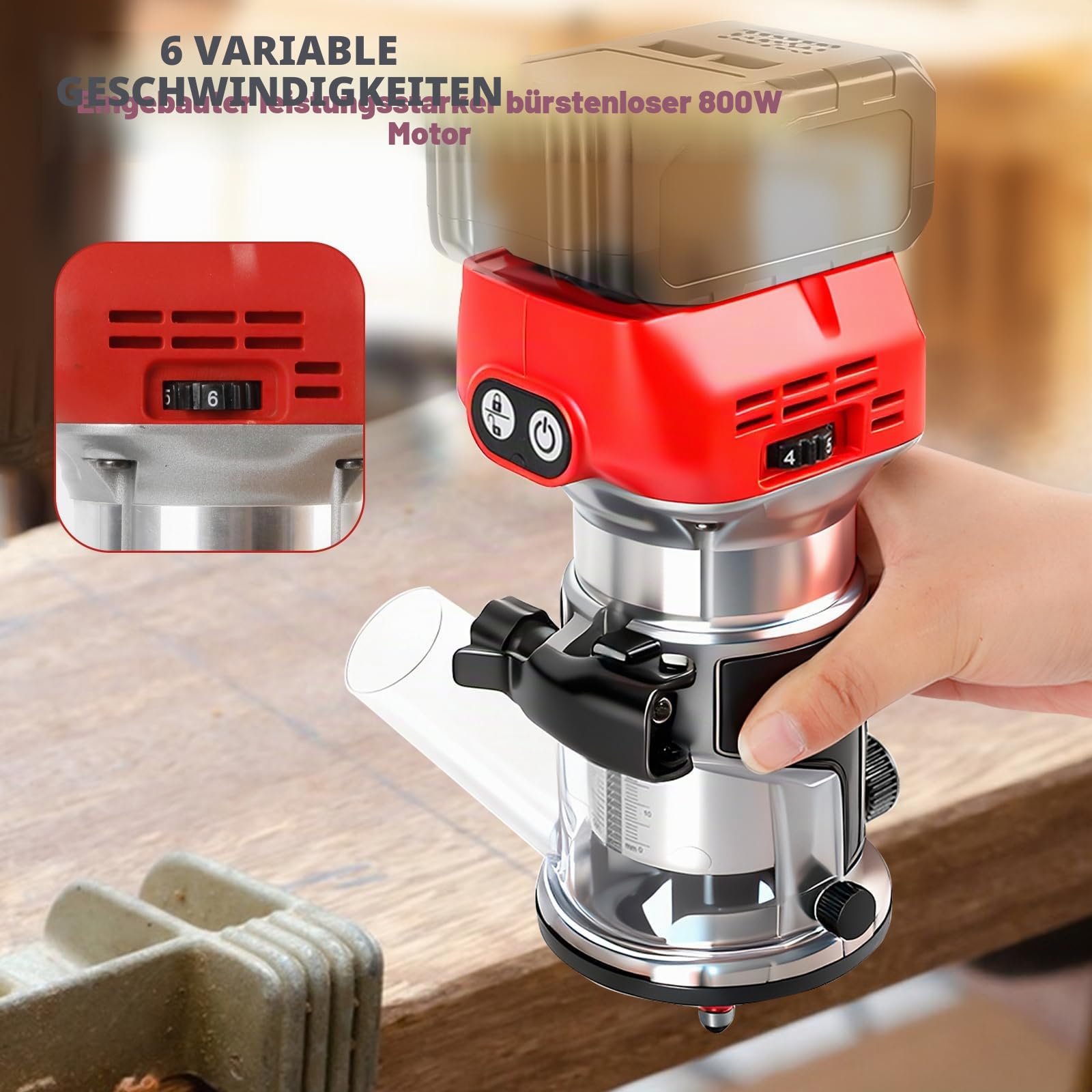 Bürstenloser kabelloser Power-Router kompatibel mit Milwaukee M18 18 V Akku, Kantenschneider Trimmer mit 6 Geschwindigkeiten, 800 W, 30000 U/min, Palm Router mit Trimmfräser-Bits, Kanten- und