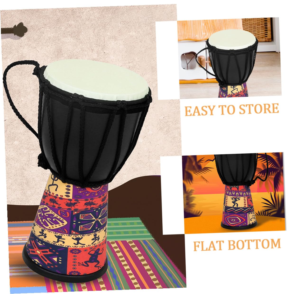Djembe para Principiantes de Mano Africano Instrumento Musical Hecho de Ligera Piel de Cabra Natural Principiantes Clase de Música