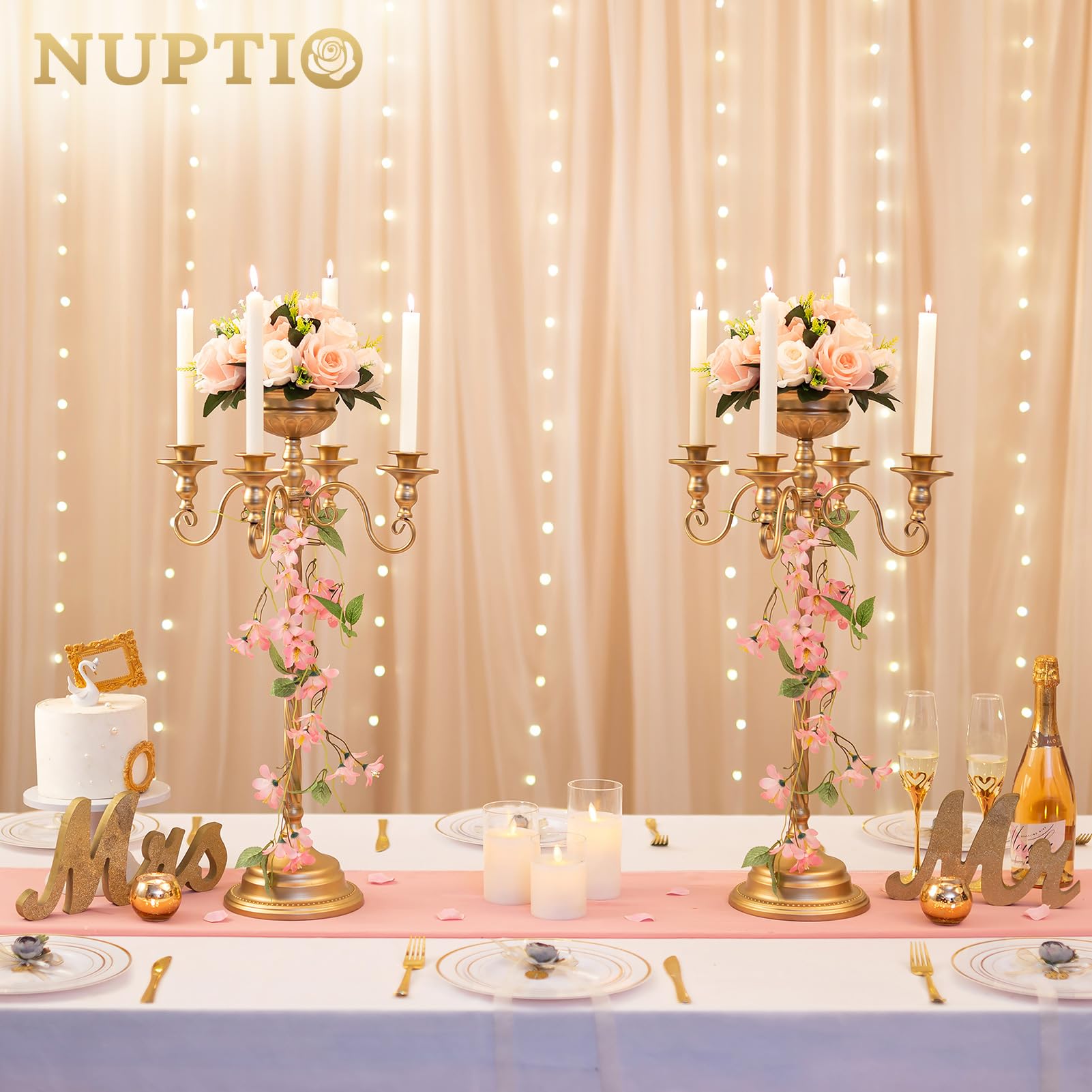 Portavelas Candelabro Arreglo Floral Mesa De Boda Centro De Mesa Decoración  , Dorado Macarena Porta Vela |, image size:1601x1601