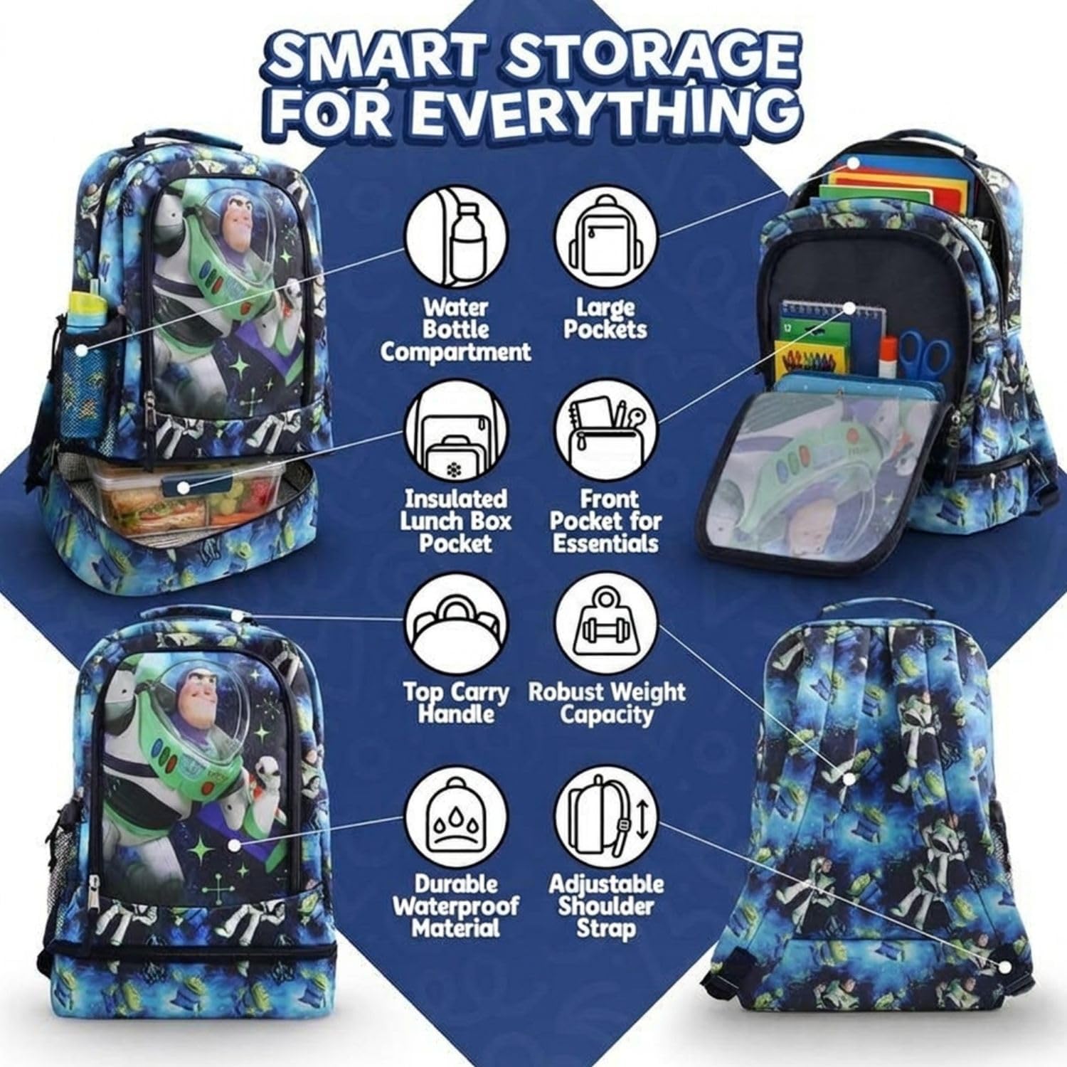Disney Kids Backpack with Lunch Box, School Bag for Boys & Girls (Buzz) image 3