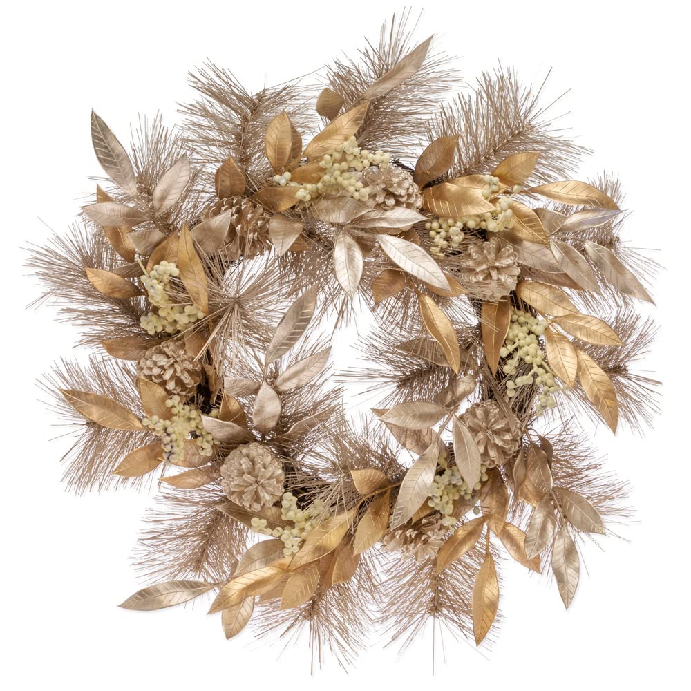 Boston International Christmas Wreath for Front Door and Wall Winter Holiday Decorations, 24-Inches, Champagne Season