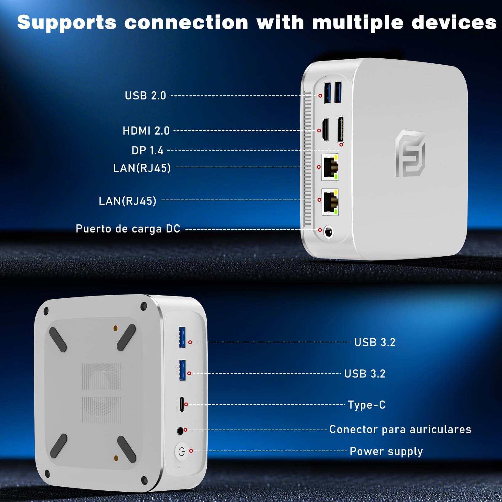 FUNYET Gaming Mini PC Win 11 Pro Laptop, N95(fino a 3.4Ghz, 15W) 16GB DDR4 RAM 1TB SSD Notebook, Desktop Computer 4K, HDMI+DP/RJ45/WIFI/BT/USB3.2, Bianco