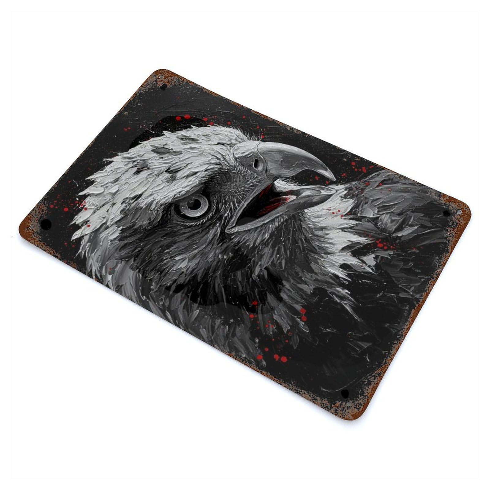 Eagle Portrait in Black And White Distressed Metal Wall Sign 11.8"x7.9", Ideal for Cafe, Home Bar And Lounge Decor
