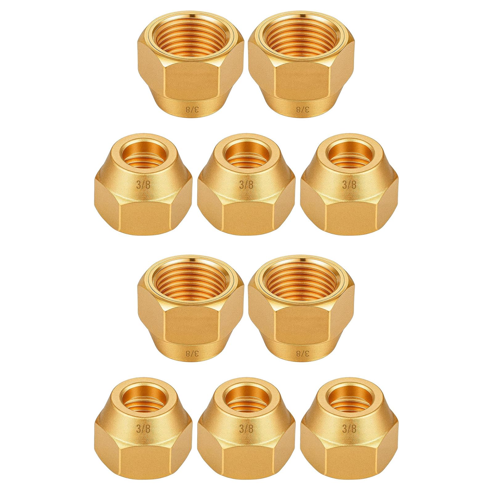 Hdoytxxm Women's 3/8 10Pcs Brass Flares Nut Set Flares Pipe Fitting Adapter Thread Fitting For Air Conditioning & Copper Extension Copper Extension Joint Connectors