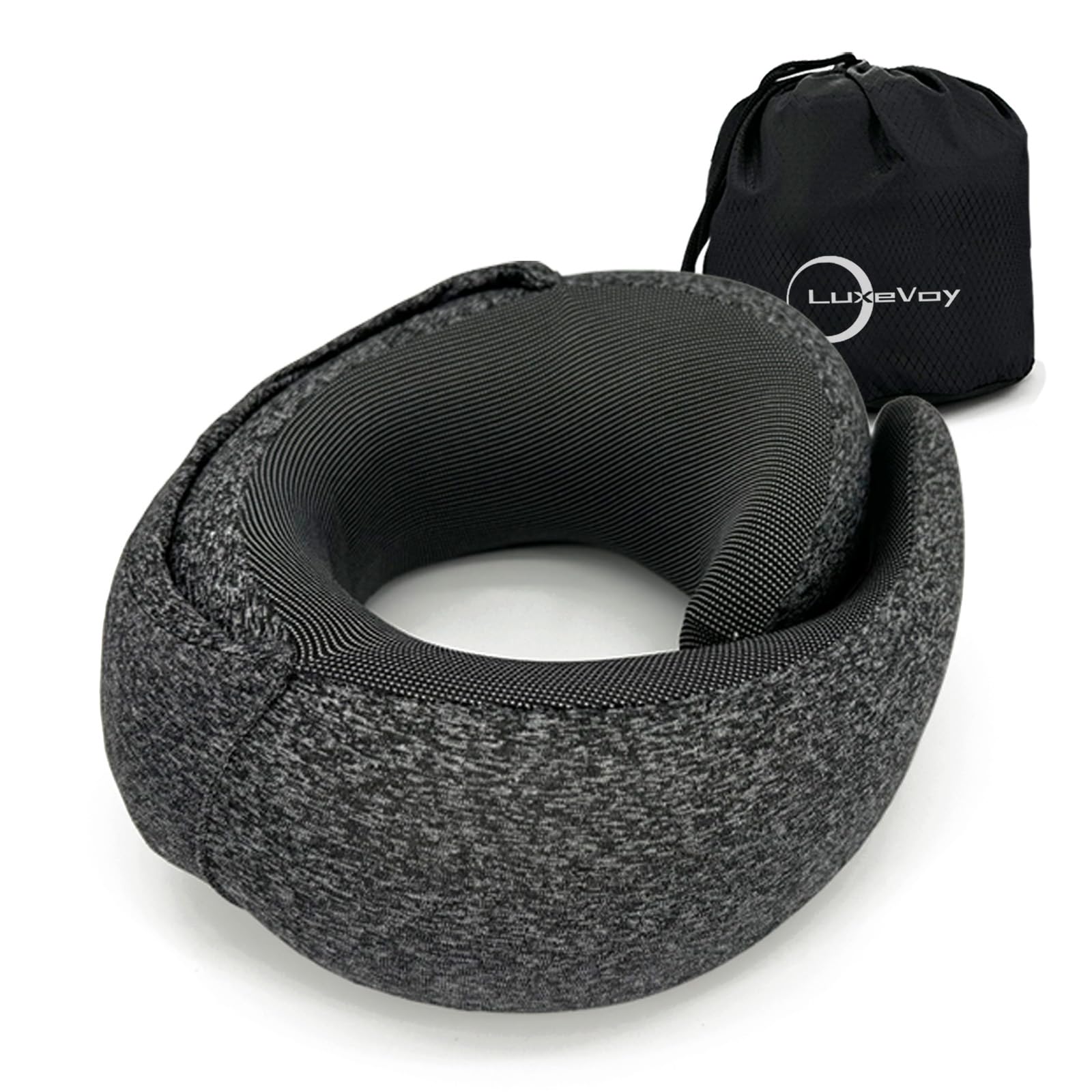 2025 Travel Neck Pillow,Stowable Hood,Ergonomic Neck Pillow Airplane,Premium Memory Foam,360º Support,Adjustable Fit,Washable Cover,Complete Travel Set,for Flight,Car and Office (Bright black)