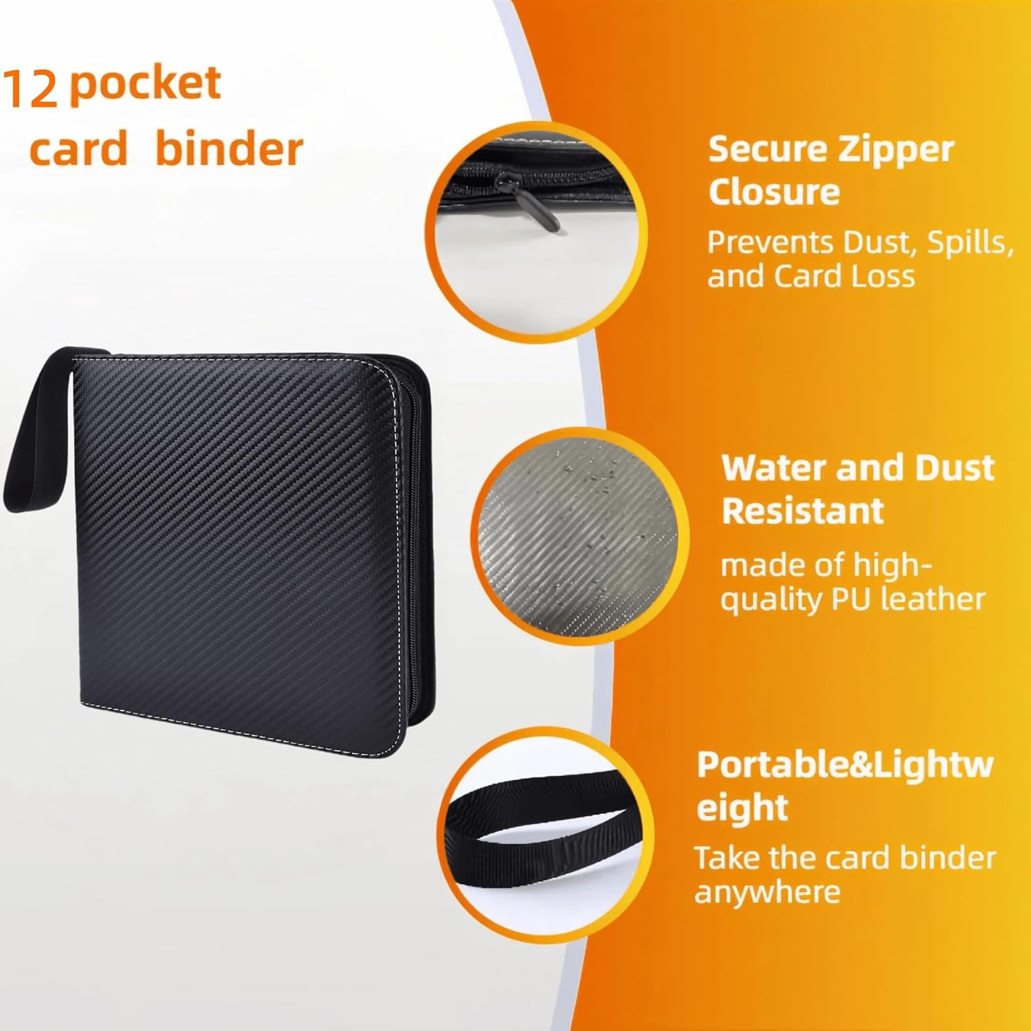 12 Pockets Trading Card Binder, Large Collection Binder for 1200 Cards, PU Sports MTG TCG Collectible Trading Card Binder With Zipper